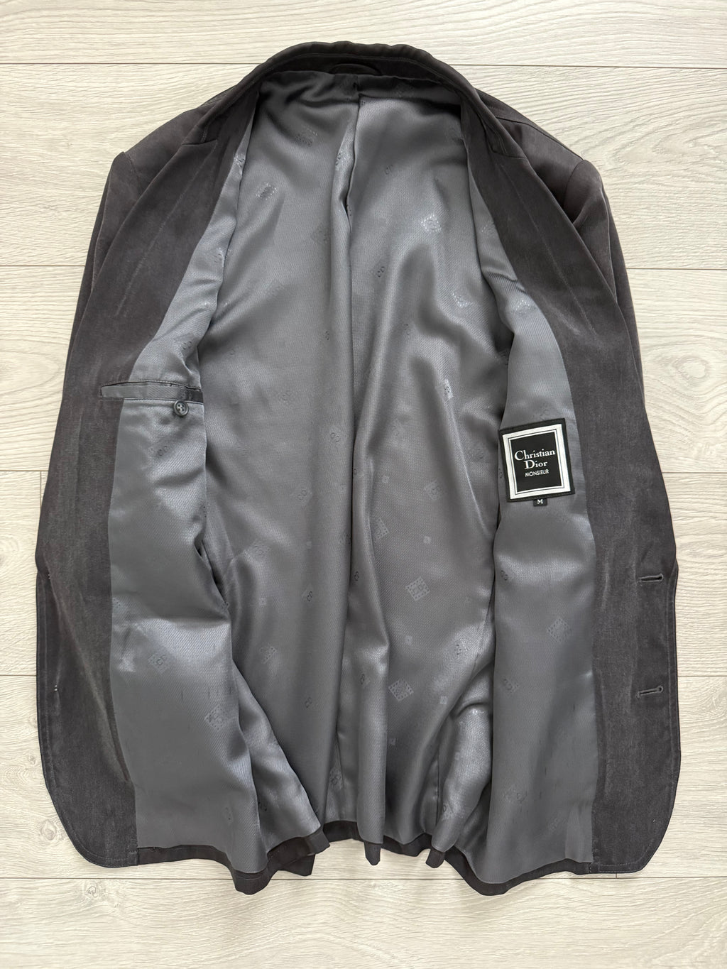 Christian Dior 1980s 2B Crest Logo Pleated Cotton Suit - Size L Jacket / 38" Waist