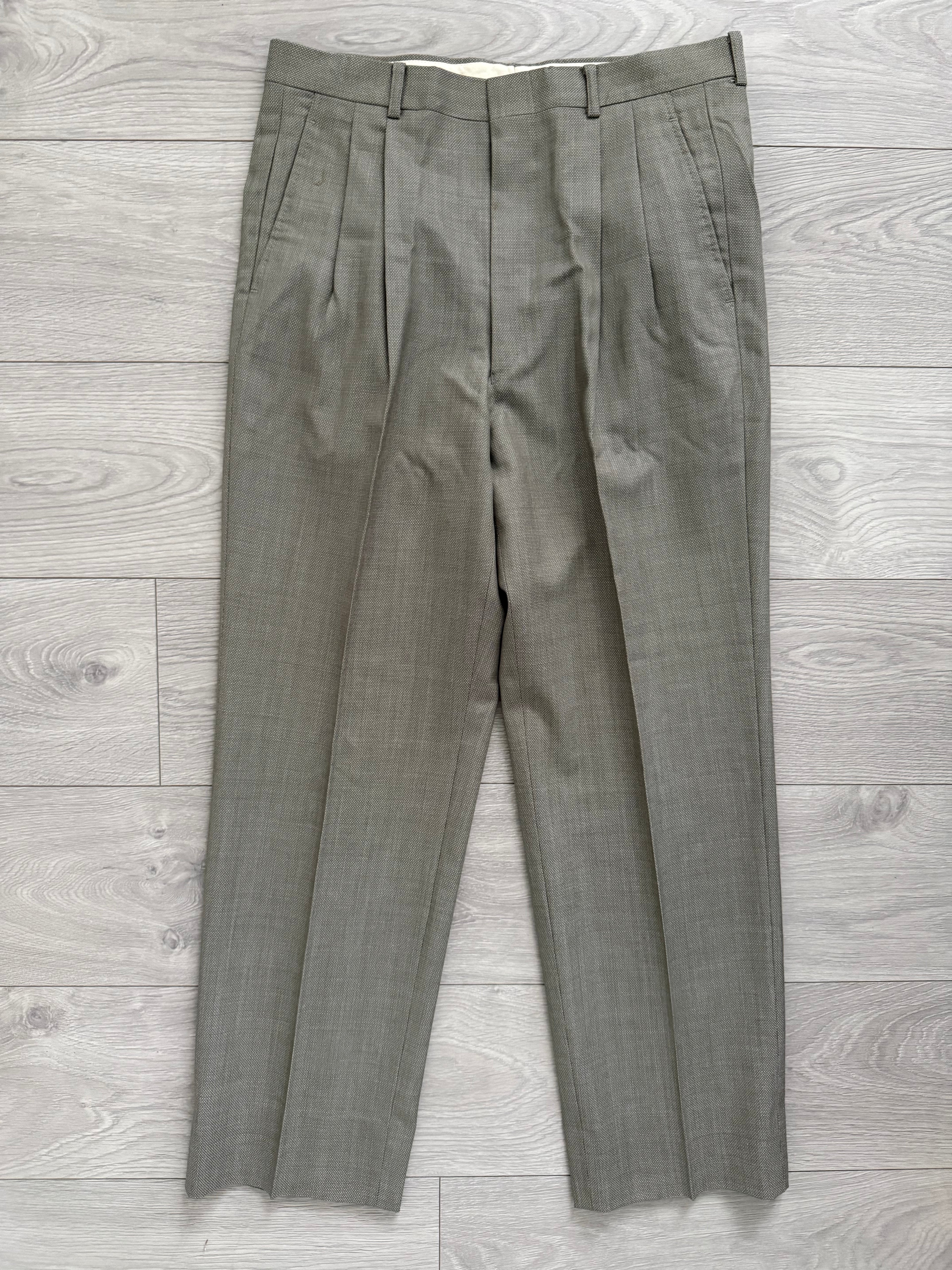 Givenchy 1980s Peaked Lapel Double Breasted Pleated Wool Suit Taupe Beige - Size M Jacket / 32" Waist