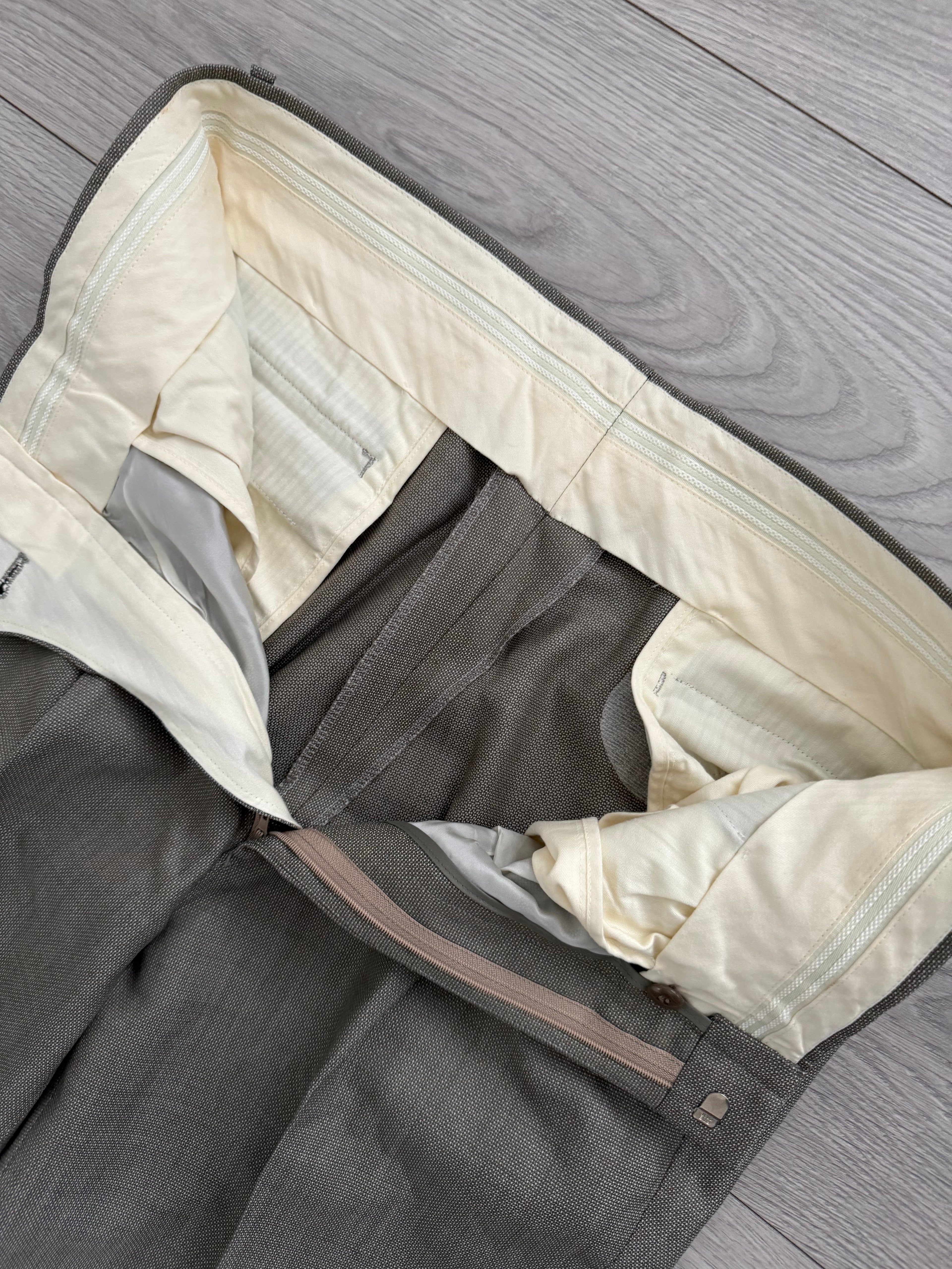 Givenchy 1980s Peaked Lapel Double Breasted Pleated Wool Suit Taupe Beige - Size M Jacket / 32" Waist