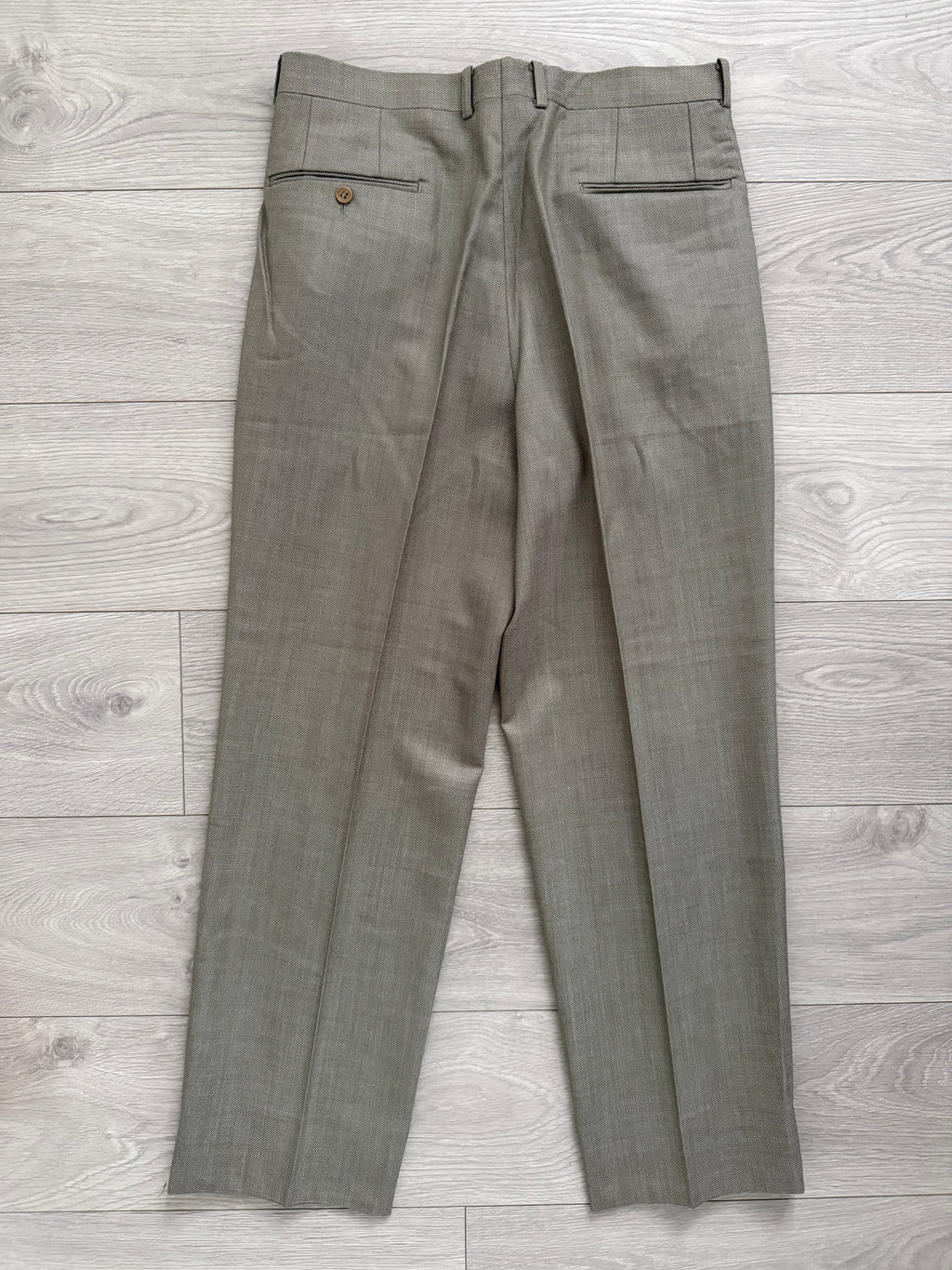 Givenchy 1980s Peaked Lapel Double Breasted Pleated Wool Suit Taupe Beige - Size M Jacket / 32" Waist