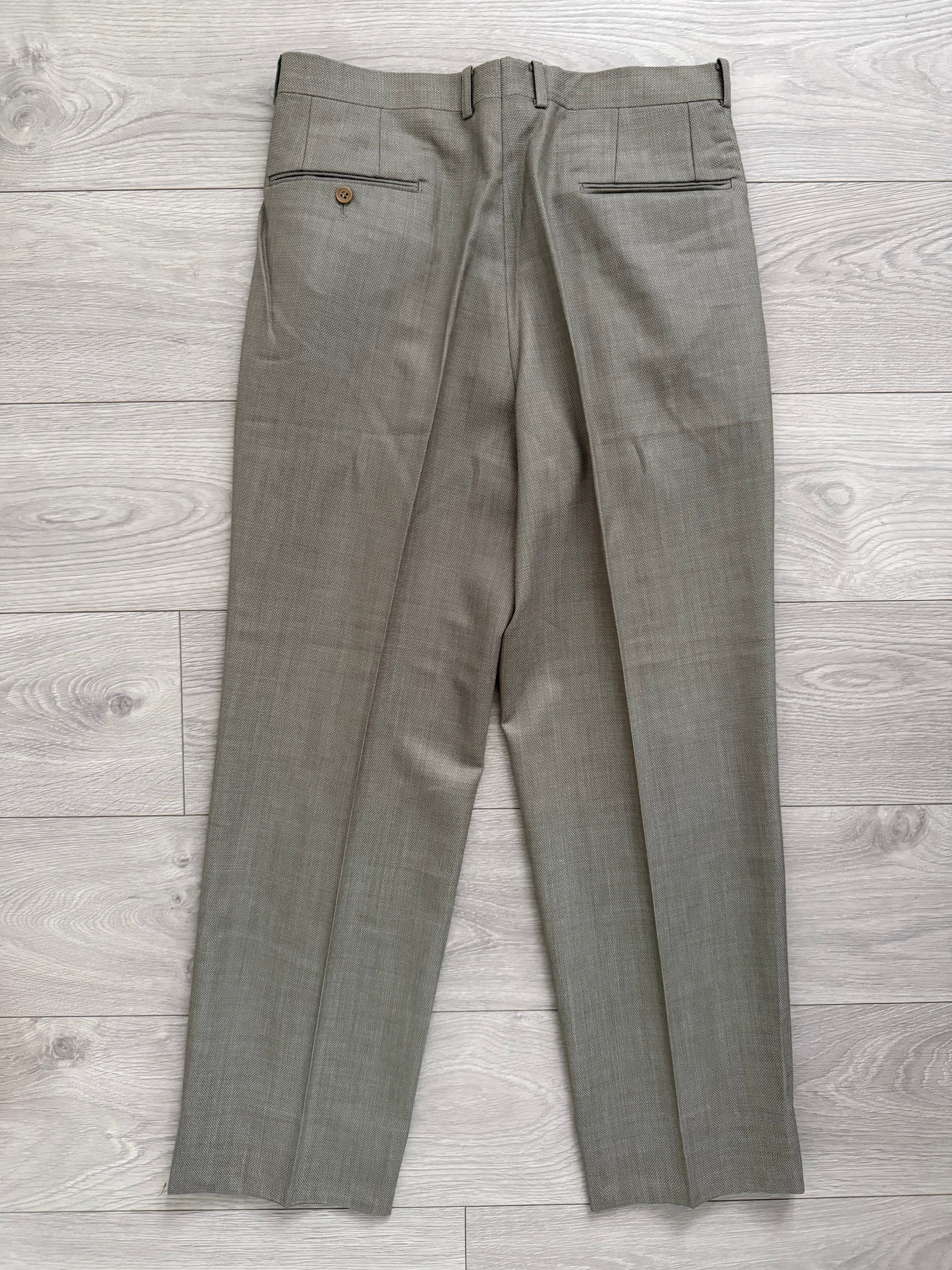 Givenchy 1980s Peaked Lapel Double Breasted Pleated Wool Suit Taupe Beige - Size M Jacket / 32" Waist