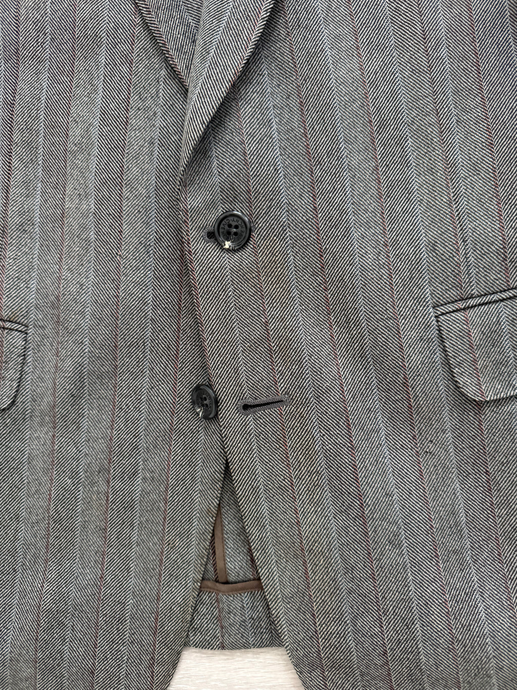 Givenchy 1980s 2B Textured Wool Striped Grey Suit - Size S Jacket / 32" Waist