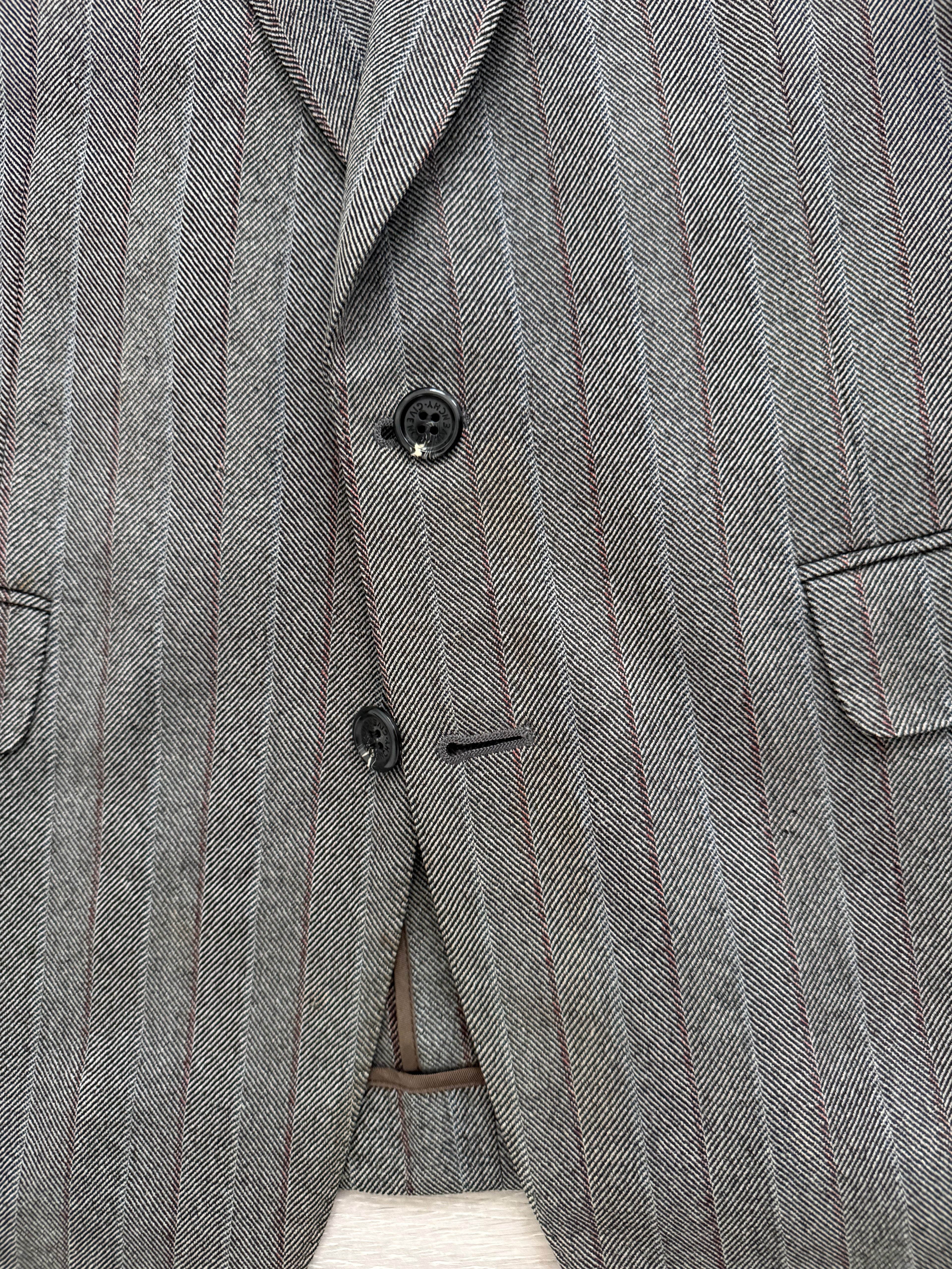 Givenchy 1980s 2B Textured Wool Striped Grey Suit - Size S Jacket / 32" Waist