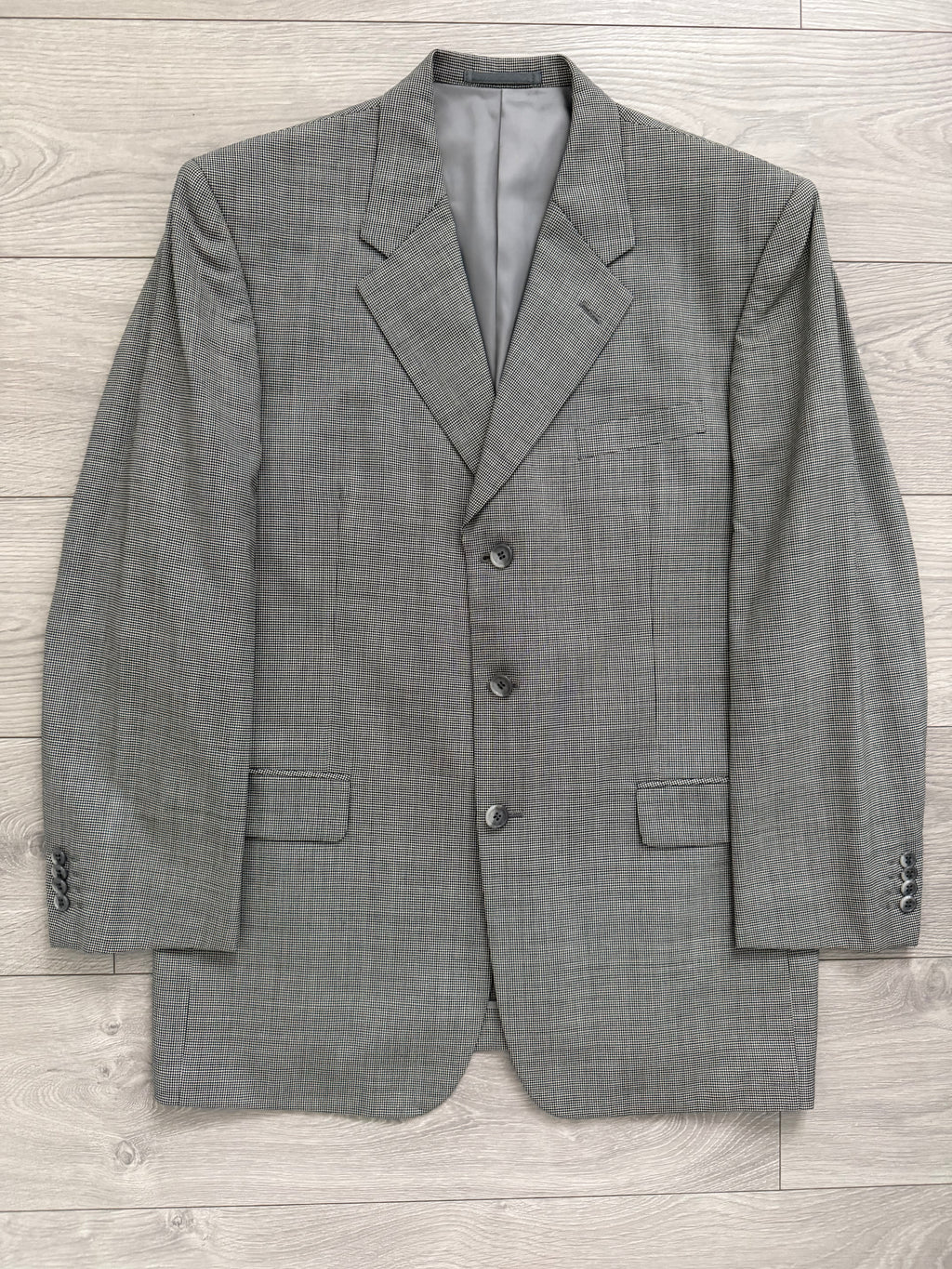 Givenchy 1980s 3B Pleated Wool Textured Grey Suit - Size XL Jacket / 35" Waist
