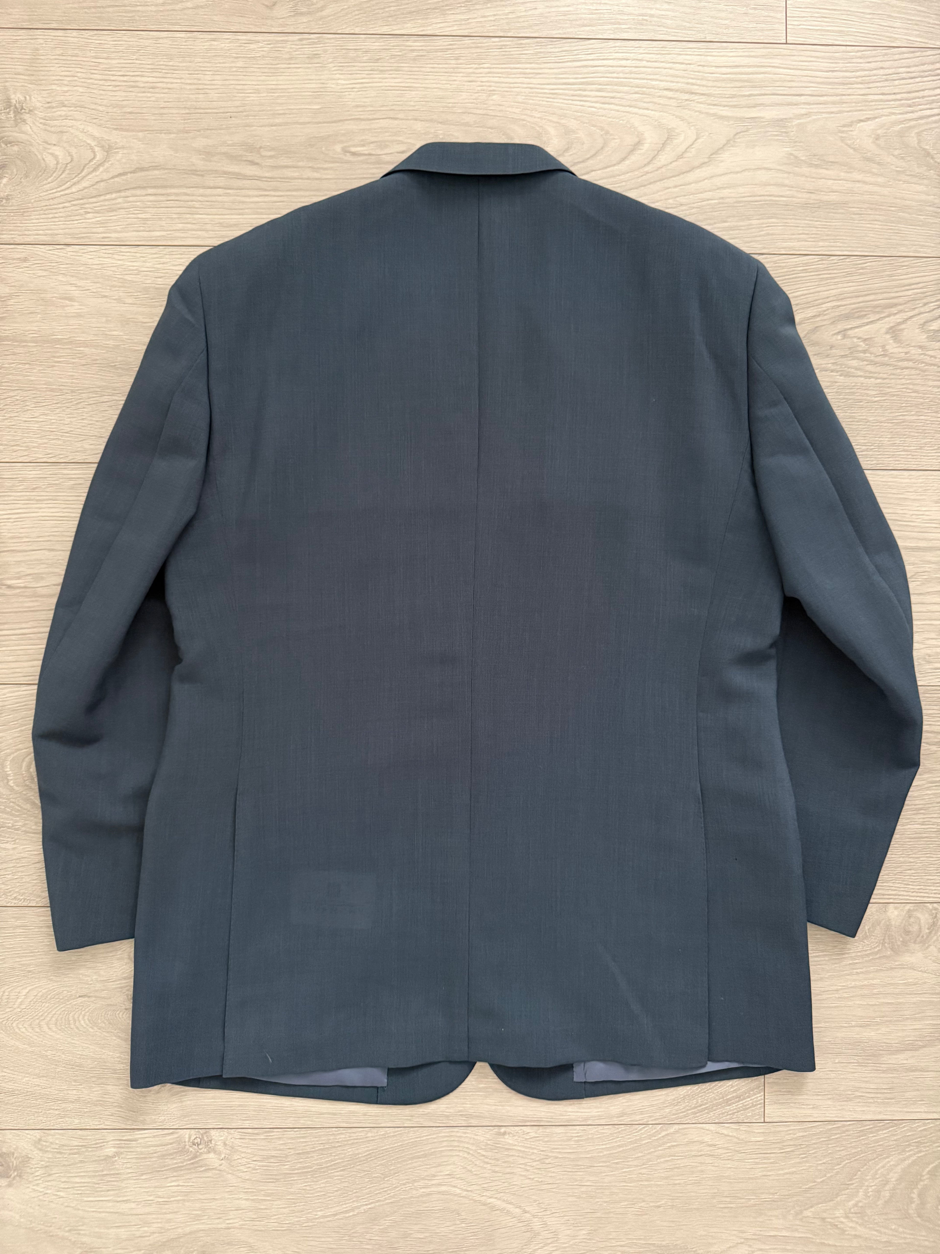 Givenchy 1980s 2B Pleated Wool Textured Blue Lightweight Suit - Size L Jacket / 35" Waist
