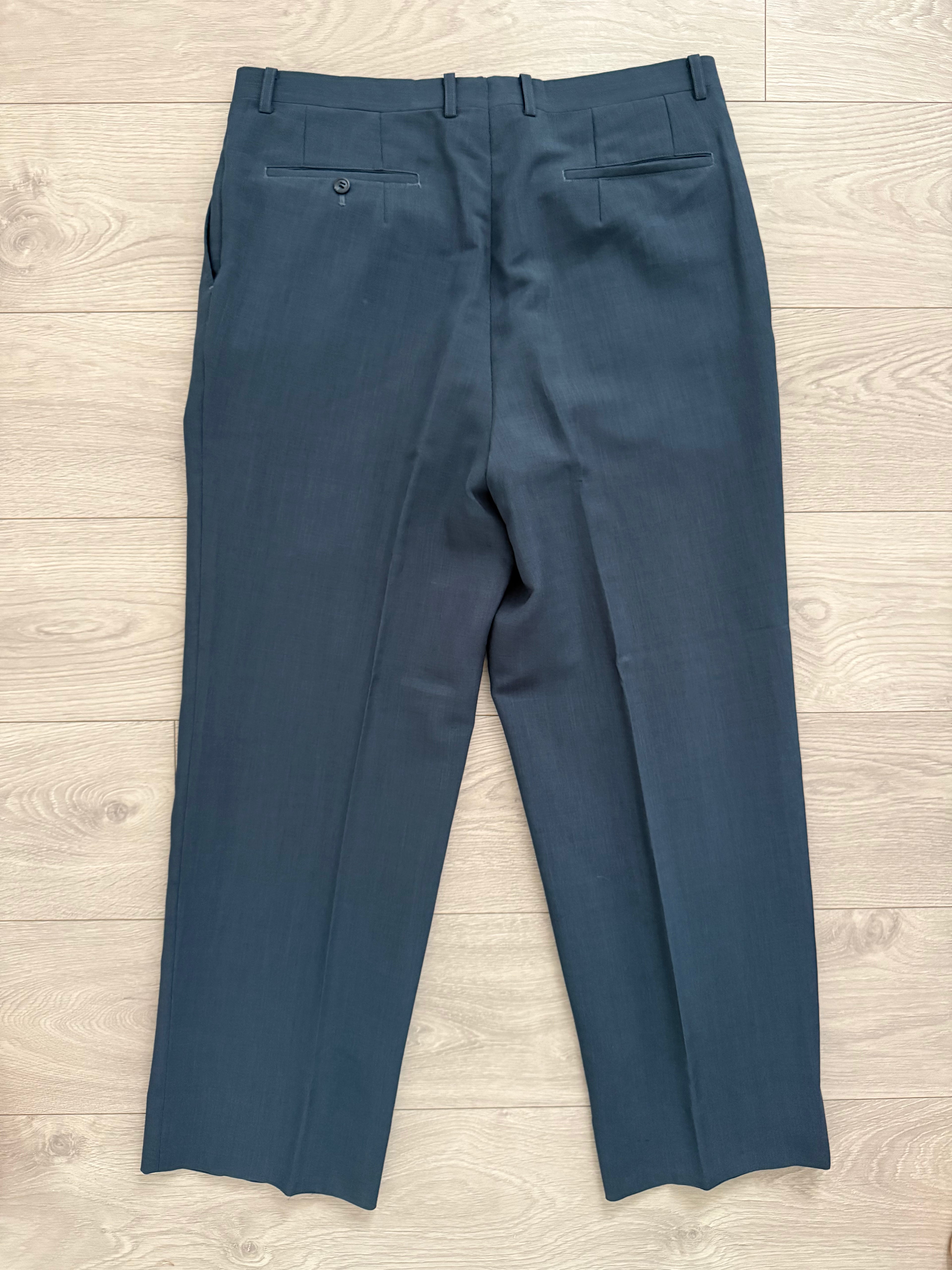 Givenchy 1980s 2B Pleated Wool Textured Blue Lightweight Suit - Size L Jacket / 35" Waist