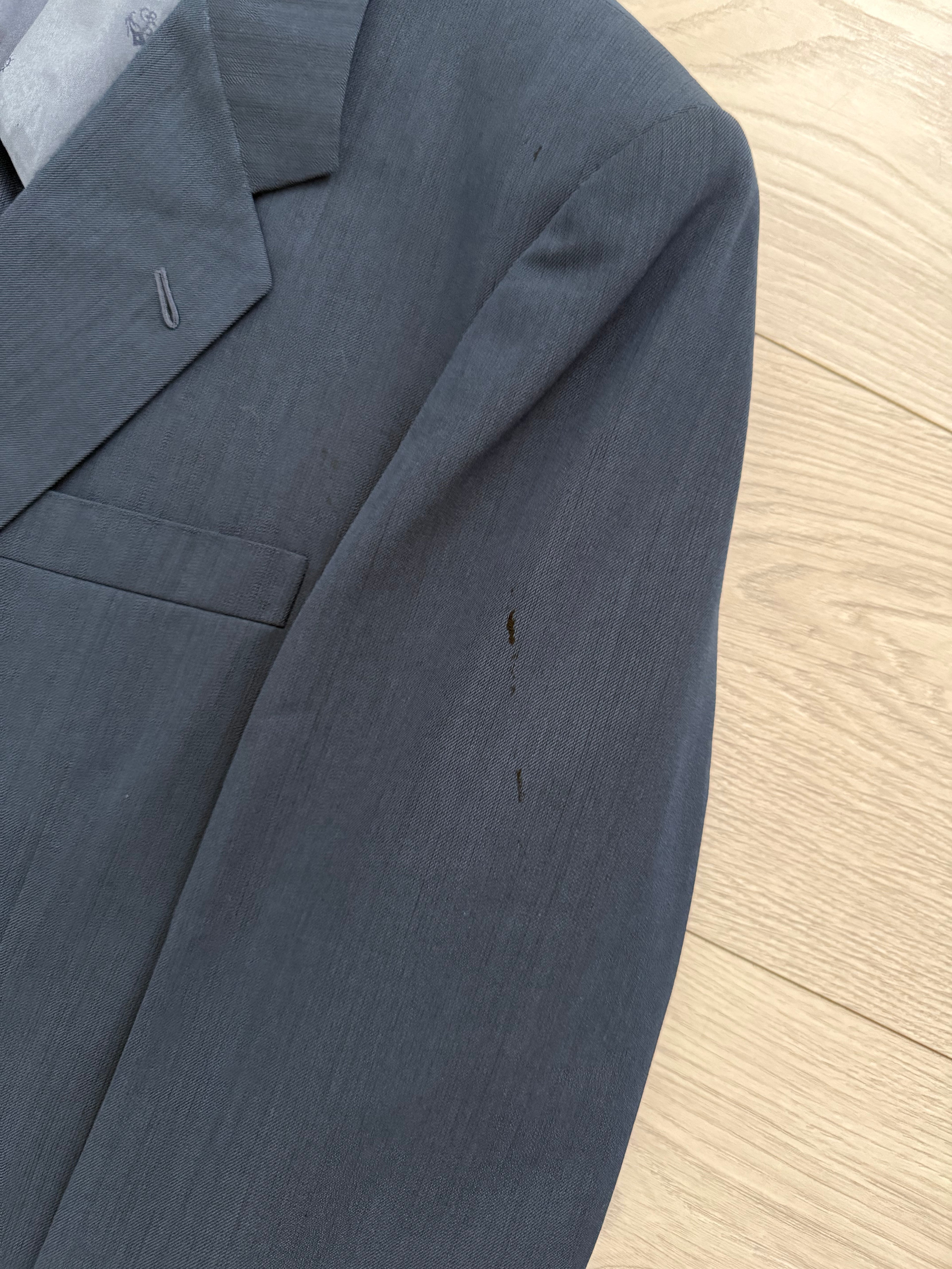 Givenchy 1980s 2B Pleated Wool Textured Blue Lightweight Suit - Size L Jacket / 34" Waist