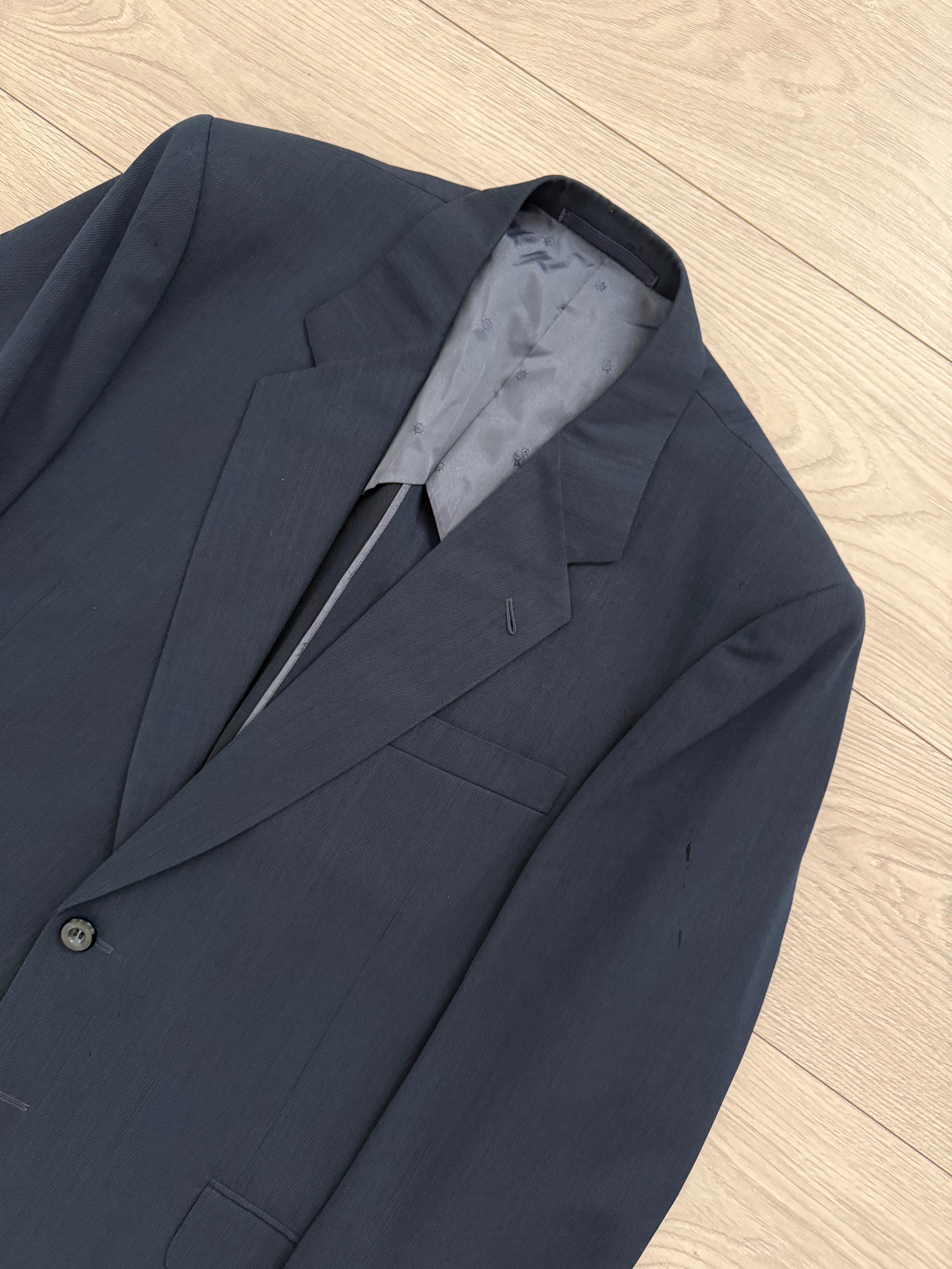 Givenchy 1980s 2B Pleated Wool Textured Blue Lightweight Suit - Size L Jacket / 34" Waist