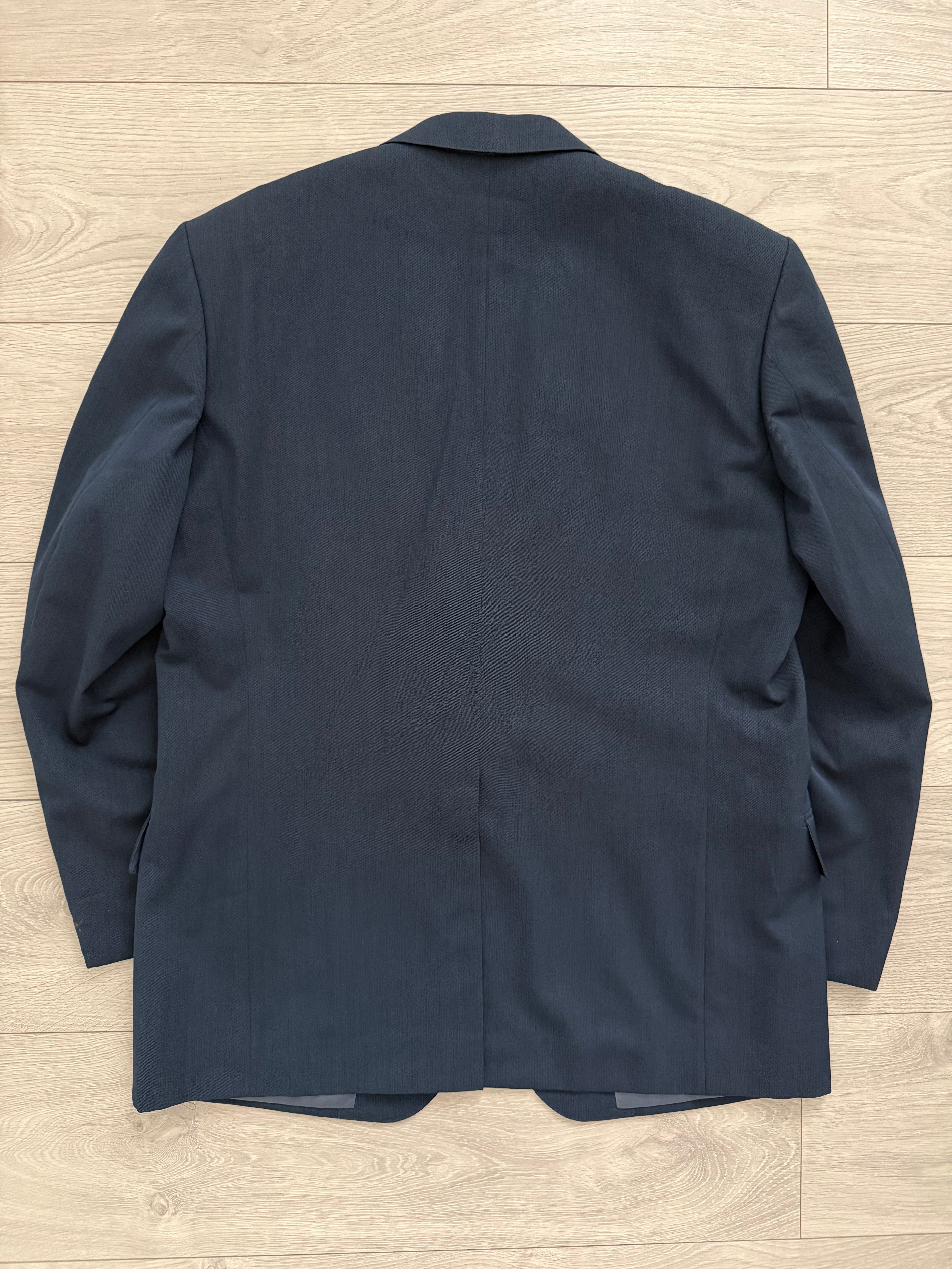 Givenchy 1980s 2B Pleated Wool Textured Blue Lightweight Suit - Size L Jacket / 34" Waist
