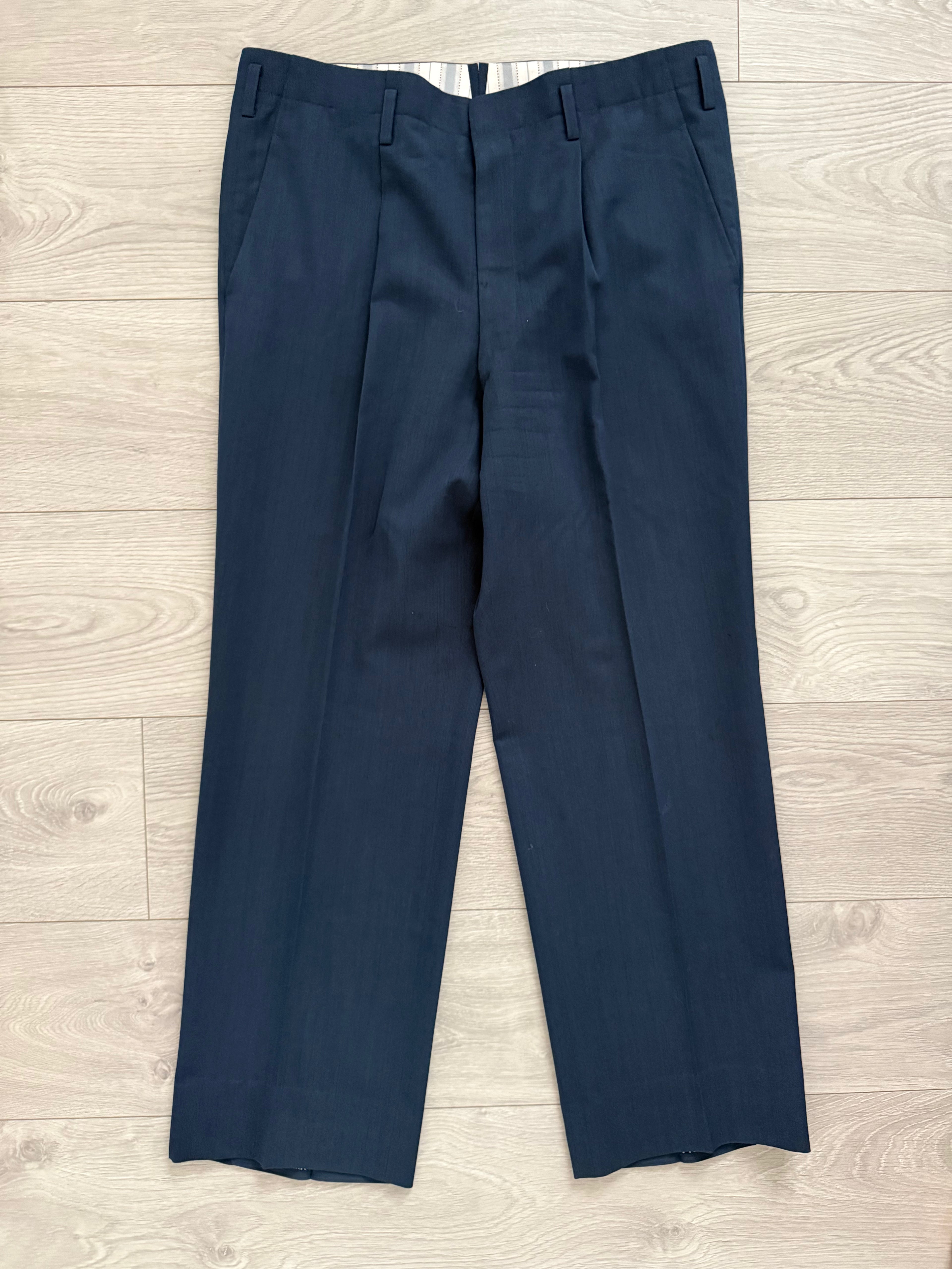 Givenchy 1980s 2B Pleated Wool Textured Blue Lightweight Suit - Size L Jacket / 34" Waist