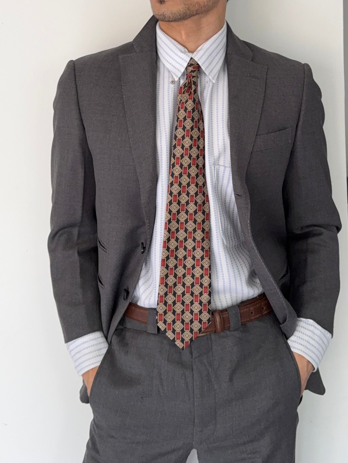 Yves Saint Laurent 1990s 2B Wool Grey Suit - Size S Jacket / 32" Waist