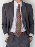 Yves Saint Laurent 1990s 2B Textured Wool Grey Navy Suit - Size S Jacket / 31" Waist