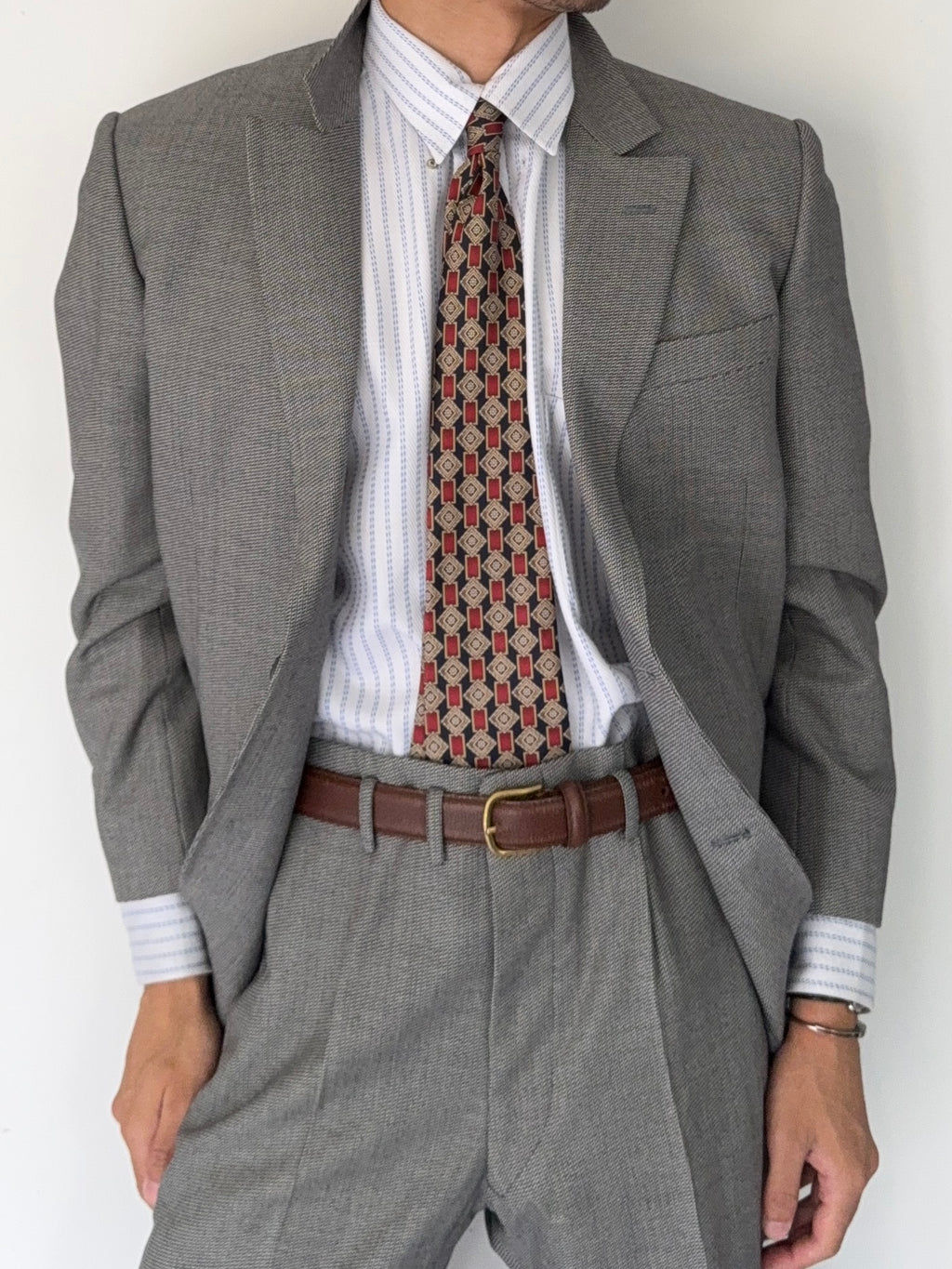 Yves Saint Laurent 1990s 2B Textured Wool Grey Suit - Size L Jacket / 34" Waist