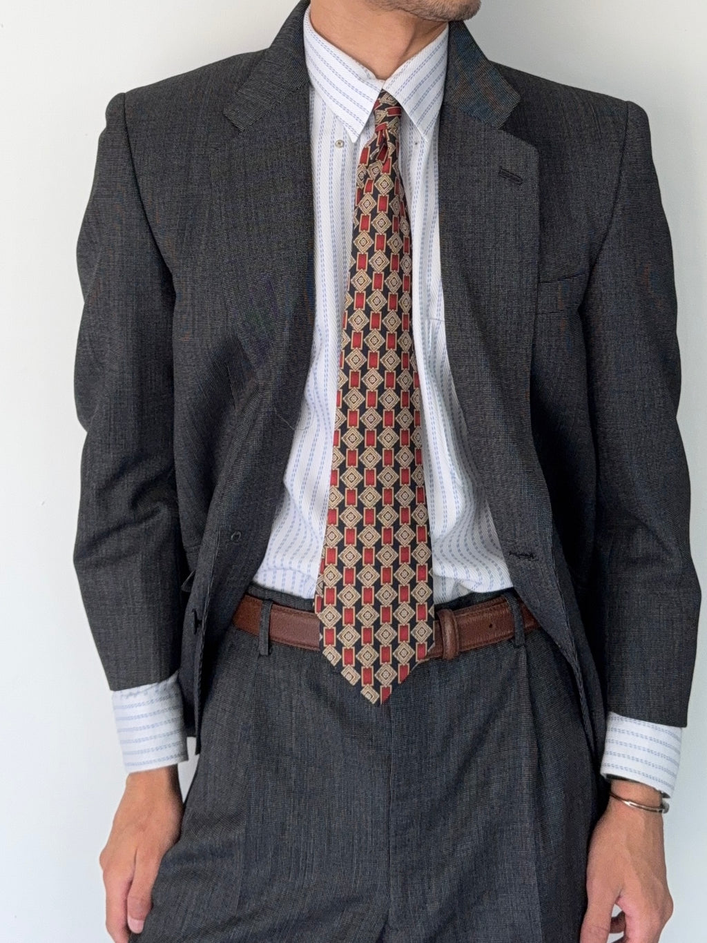Yves Saint Laurent 1990s 2B Wool Grey Suit - Size M Jacket / 34" Waist