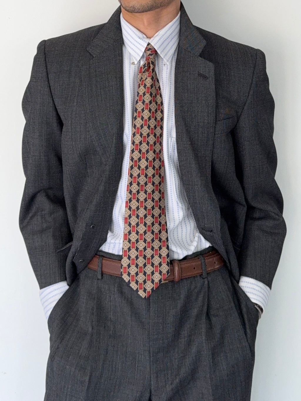 Yves Saint Laurent 1990s 2B Wool Grey Suit - Size M Jacket / 34" Waist