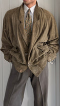 Hugo Boss 1980s Olive Suede Tailored Blouson Jacket - Size XL
