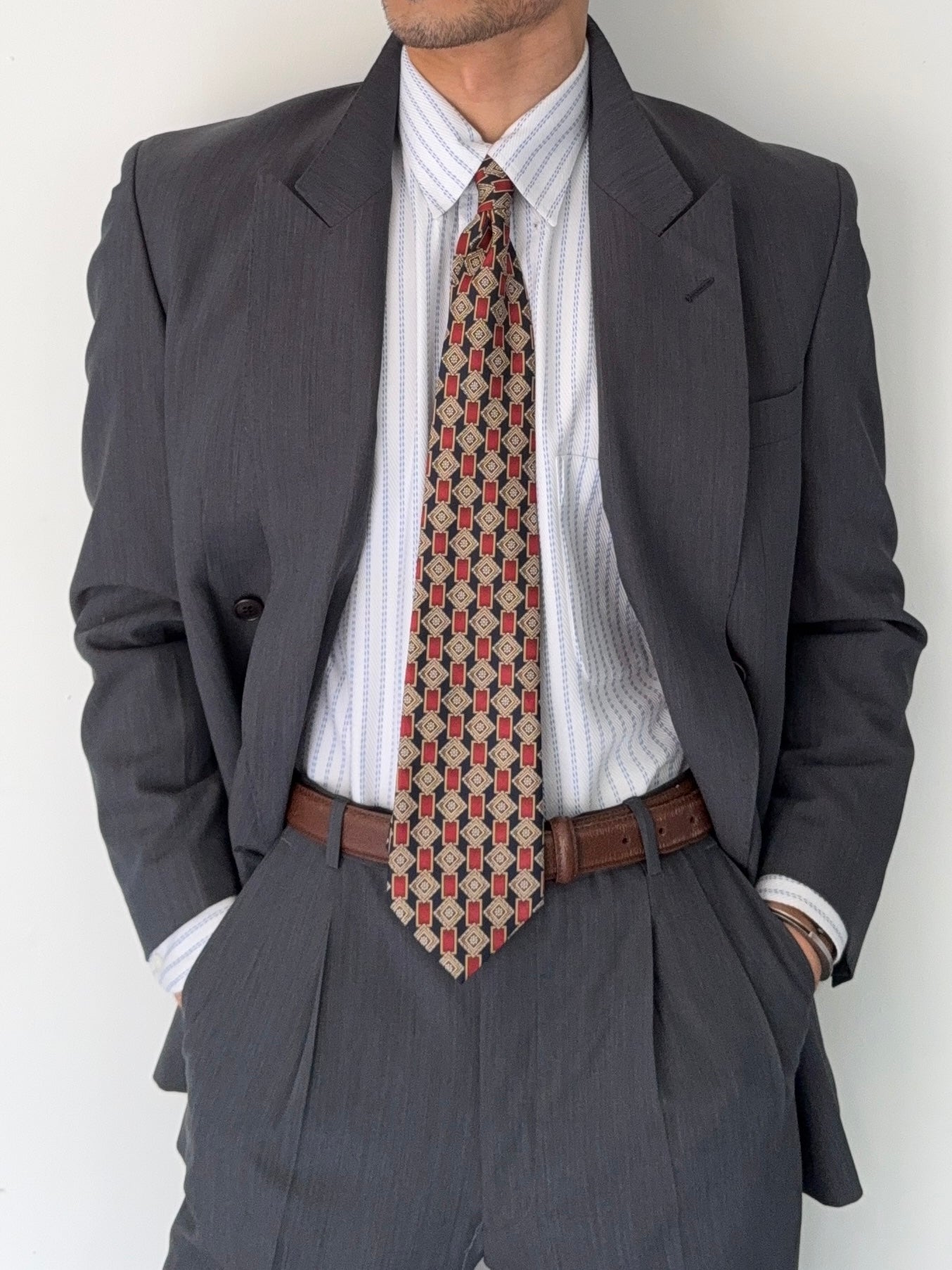 Yves Saint Laurent 1980s Peaked Lapel Double Breasted Lightweight Suit - Size S Jacket / 30" Waist