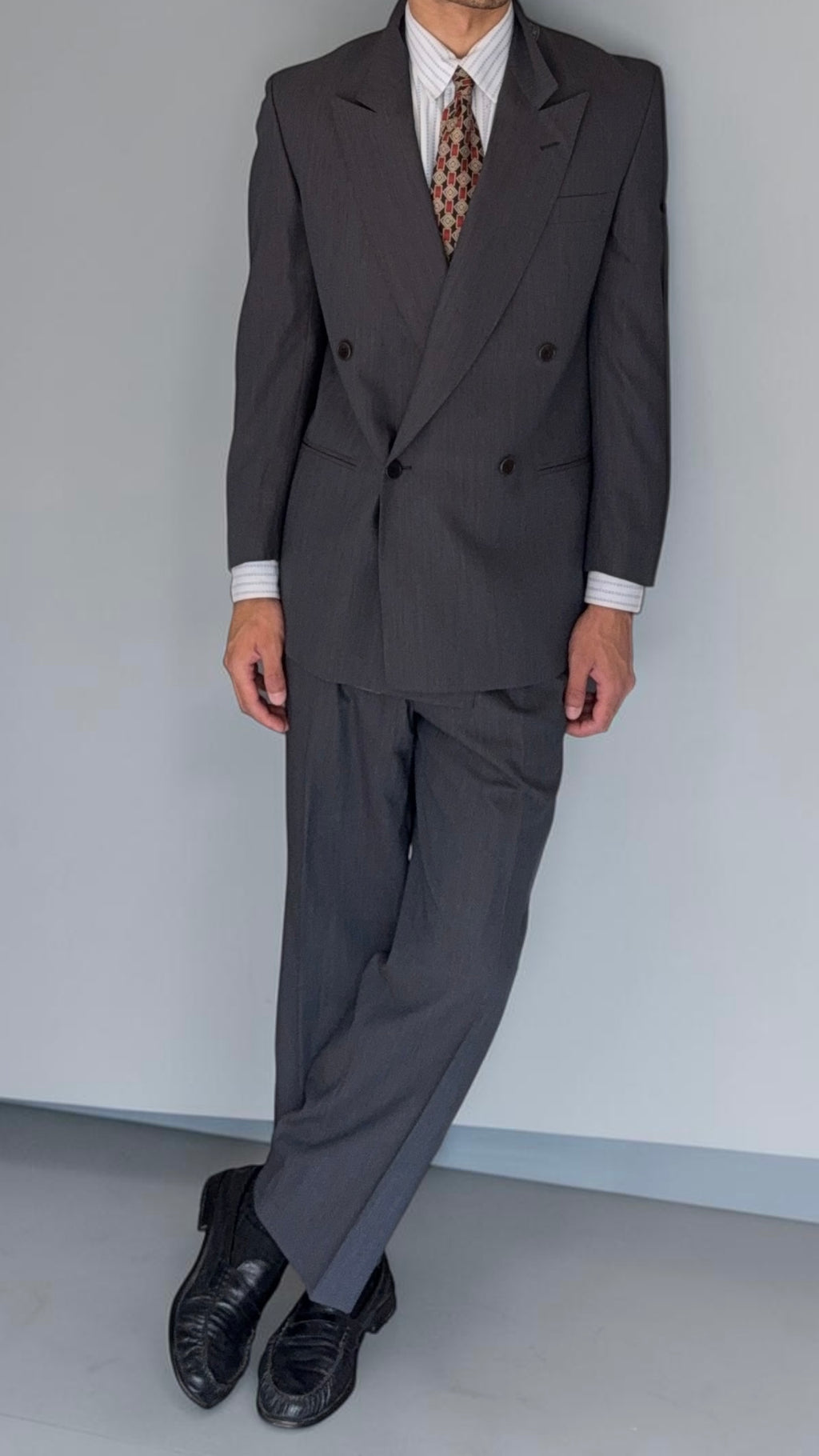 Yves Saint Laurent 1980s Peaked Lapel Double Breasted Lightweight Suit - Size S Jacket / 30" Waist