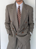 Hugo Boss 1980s Peaked Lapel Double Breasted Cerruti Fabric Wool Suit Taupe Beige - Size S Jacket / 30" Waist