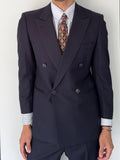 Christian Dior 1980s Peaked Lapel Double Breasted Metal Button Wool Suit Navy- Size S Jacket / 29" Waist