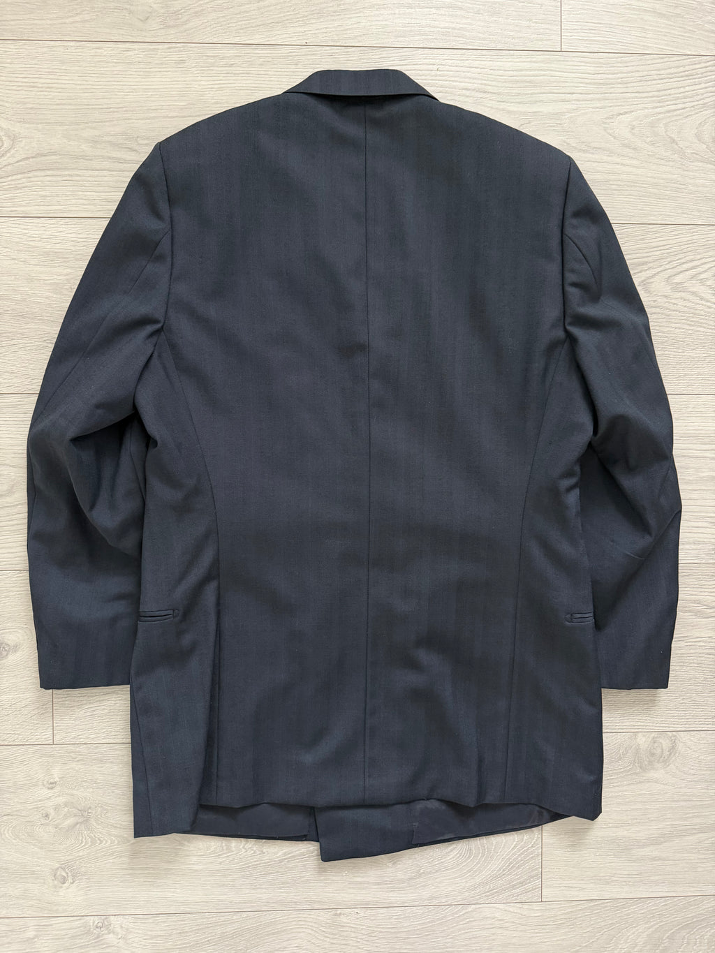 Valentino Couture 1980s Peaked Lapel Double Breasted Pleated Wool Suit Navy Blue - Size S Jacket / 31" Waist