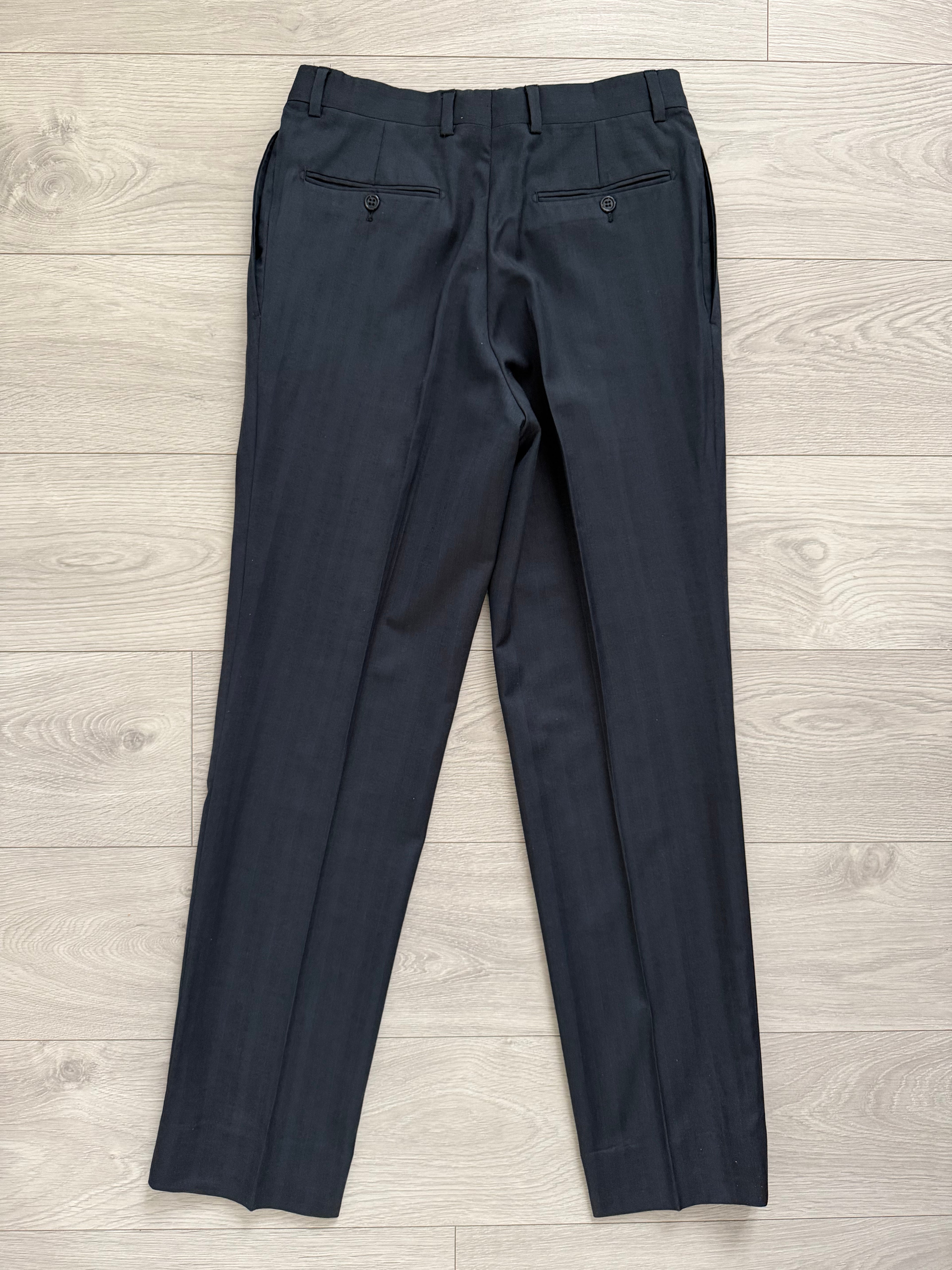 Valentino Couture 1980s Peaked Lapel Double Breasted Pleated Wool Suit Navy Blue - Size S Jacket / 31" Waist