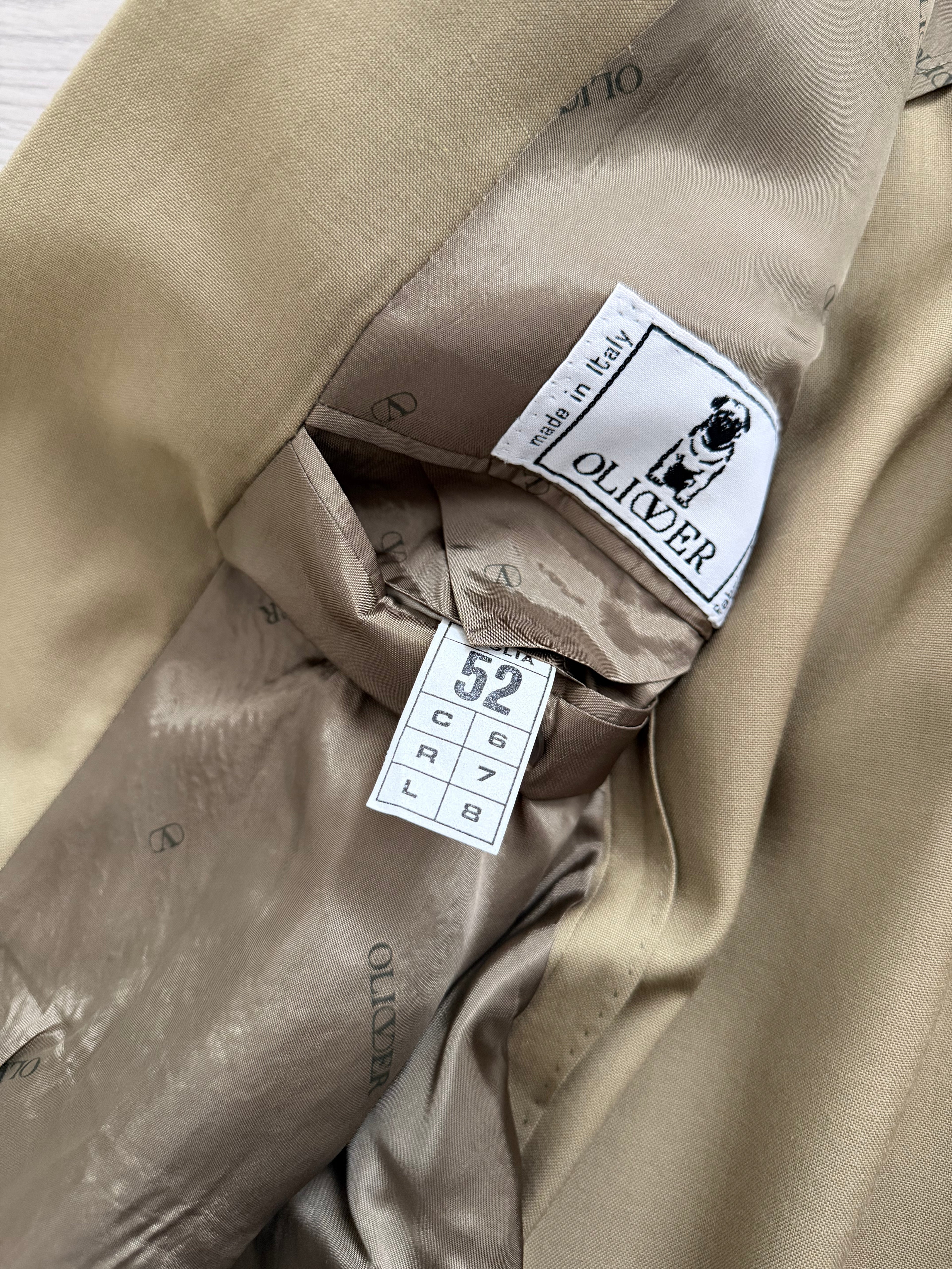 Valentino 1980s Peaked Lapel Double Breasted Pleated Wool Suit Taupe Green - Size XL Jacket / 36" Waist