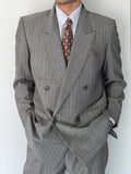 Christian Dior 1980s Peaked Lapel Double Breasted Wool Suit Grey - Size L Jacket / 34" Waist