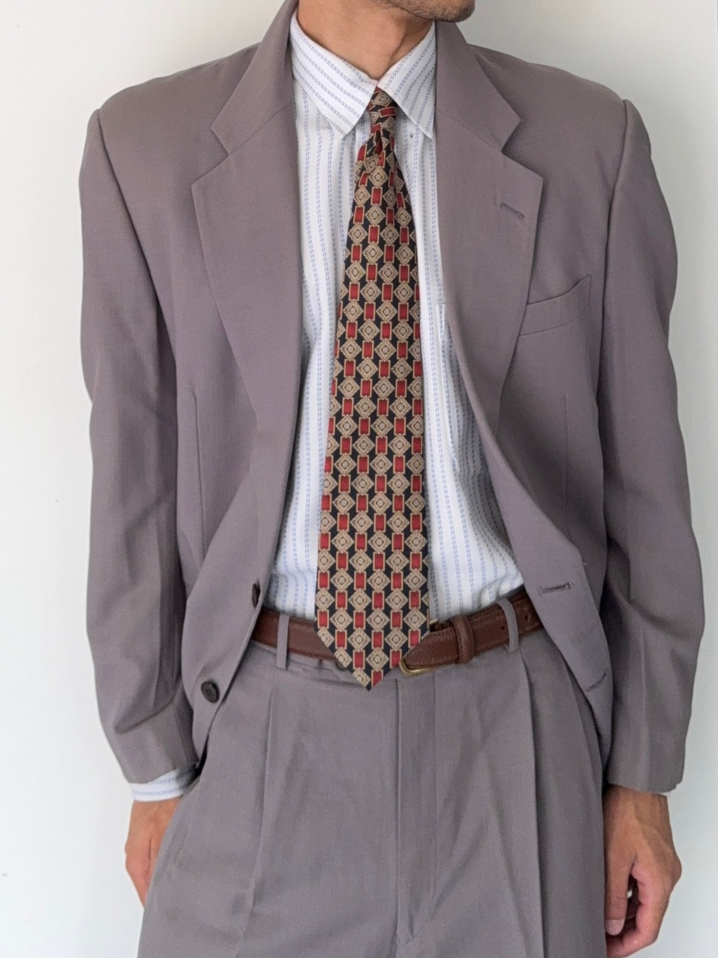 Christian Dior 1980s 2B Pleated Wool Suit - Size L Jacket / 32" Waist