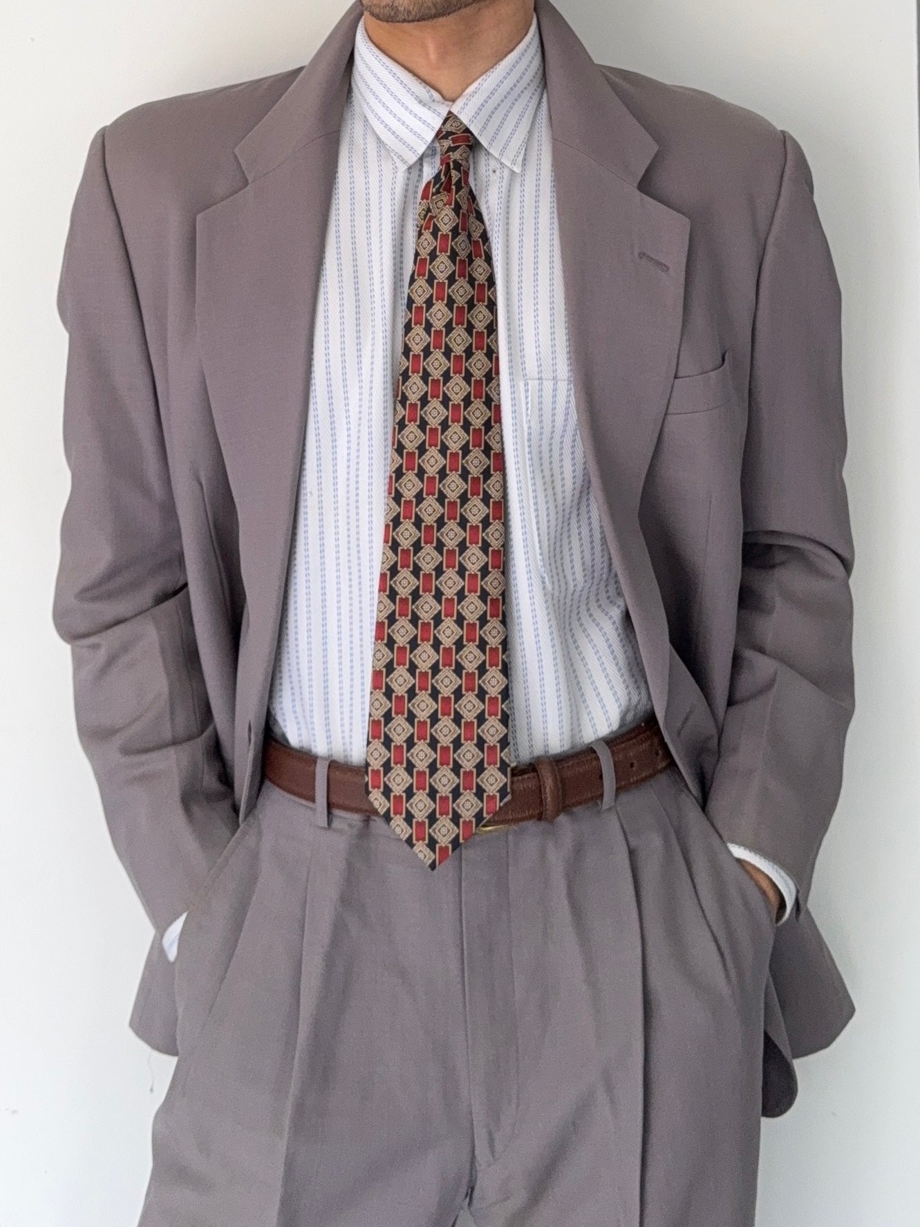 Christian Dior 1980s 2B Pleated Wool Suit - Size L Jacket / 32" Waist