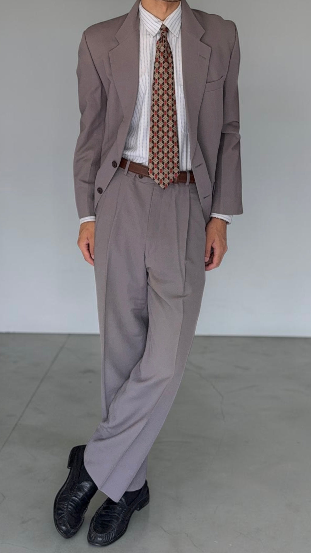 Christian Dior 1980s 2B Pleated Wool Suit - Size L Jacket / 32" Waist