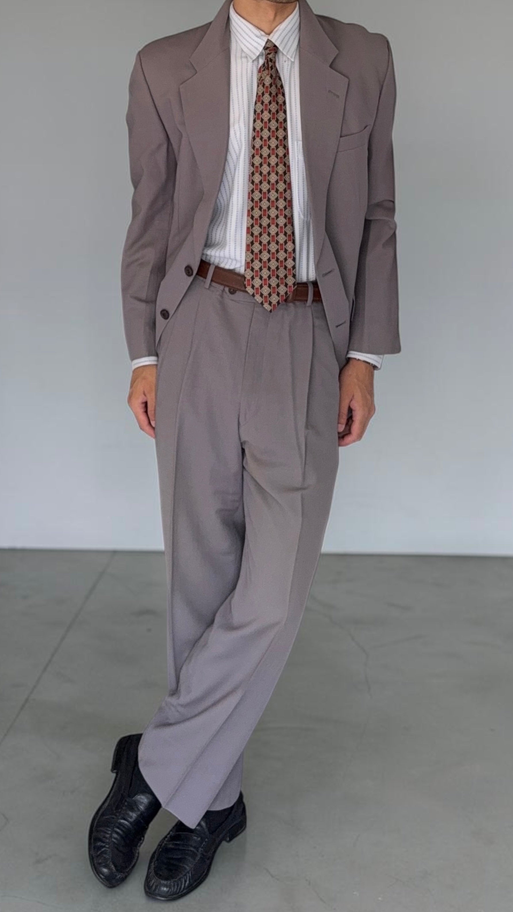 Christian Dior 1980s 2B Pleated Wool Suit - Size L Jacket / 32" Waist