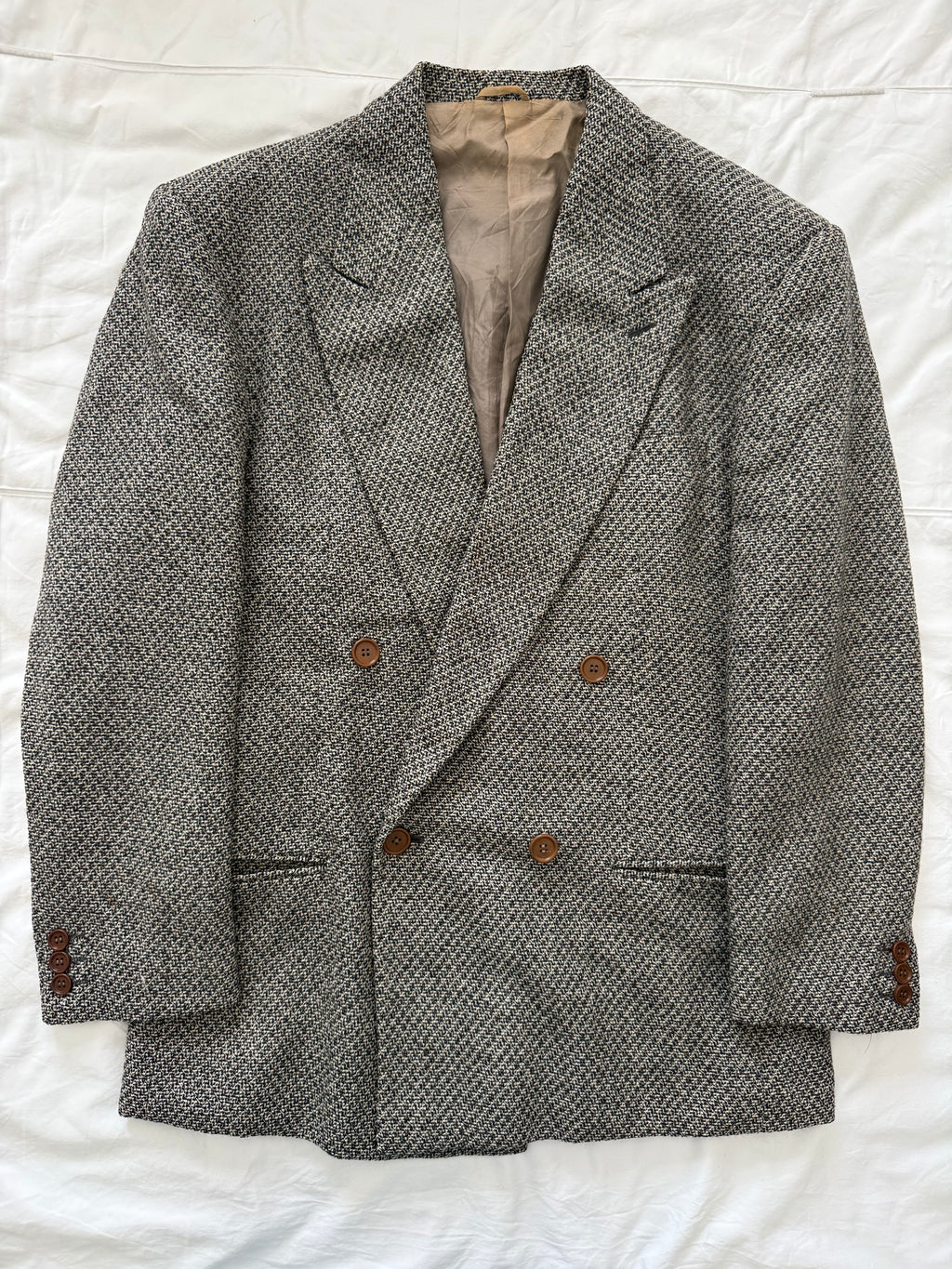 Giorgio Armani 1990s Black Label Peaked Lapel Double Breasted Textured Wool Sport Jacket Blazer - Size M