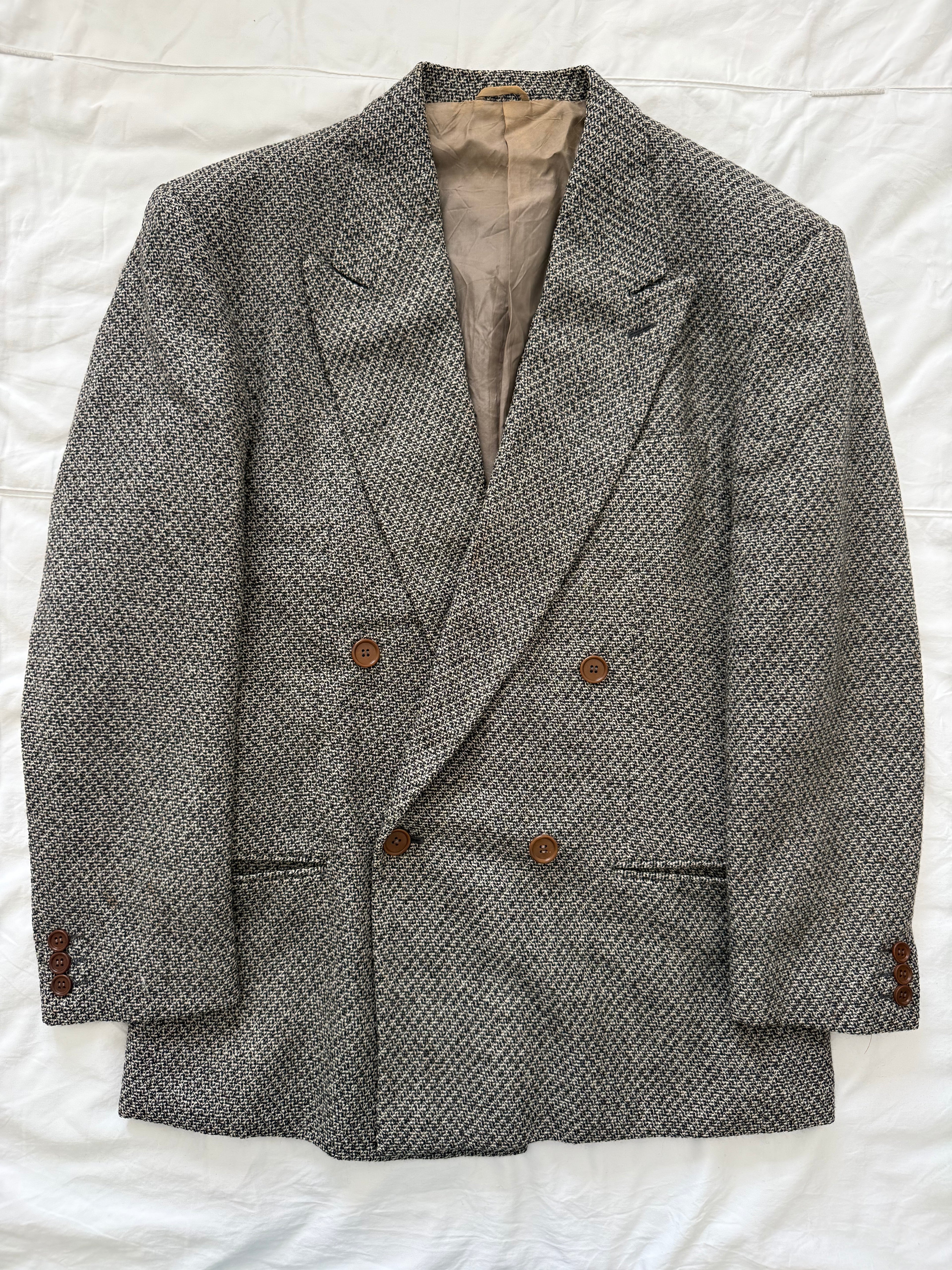 Giorgio Armani 1990s Black Label Peaked Lapel Double Breasted Textured Wool Sport Jacket Blazer - Size M