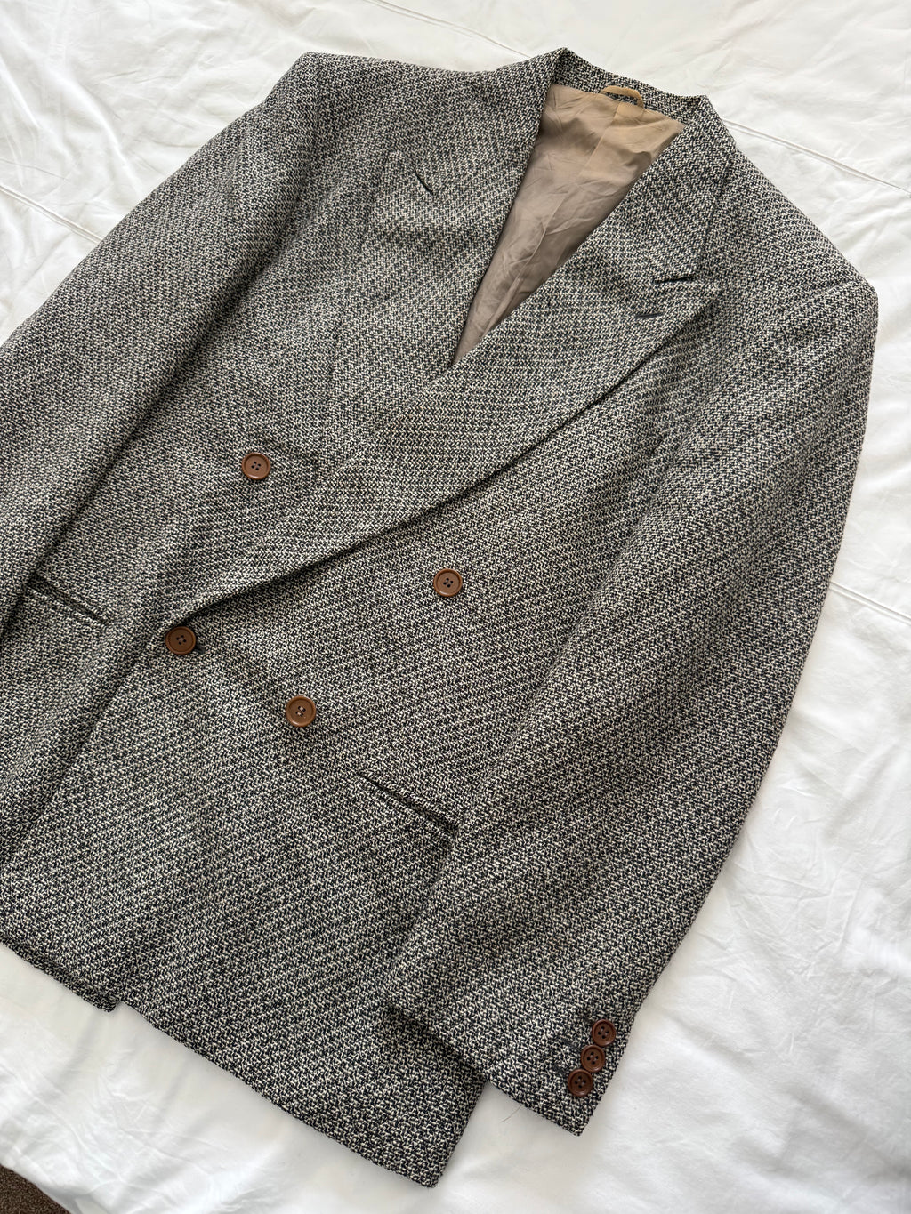 Giorgio Armani 1990s Black Label Peaked Lapel Double Breasted Textured Wool Sport Jacket Blazer - Size M