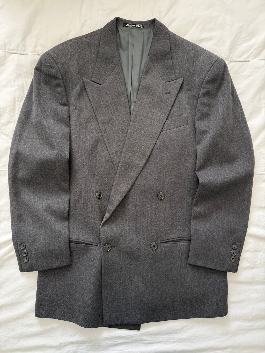 Giorgio Armani 1980s Mainline Peaked Lapel Double Breasted Grey Wool Sport Jacket Blazer - Size M