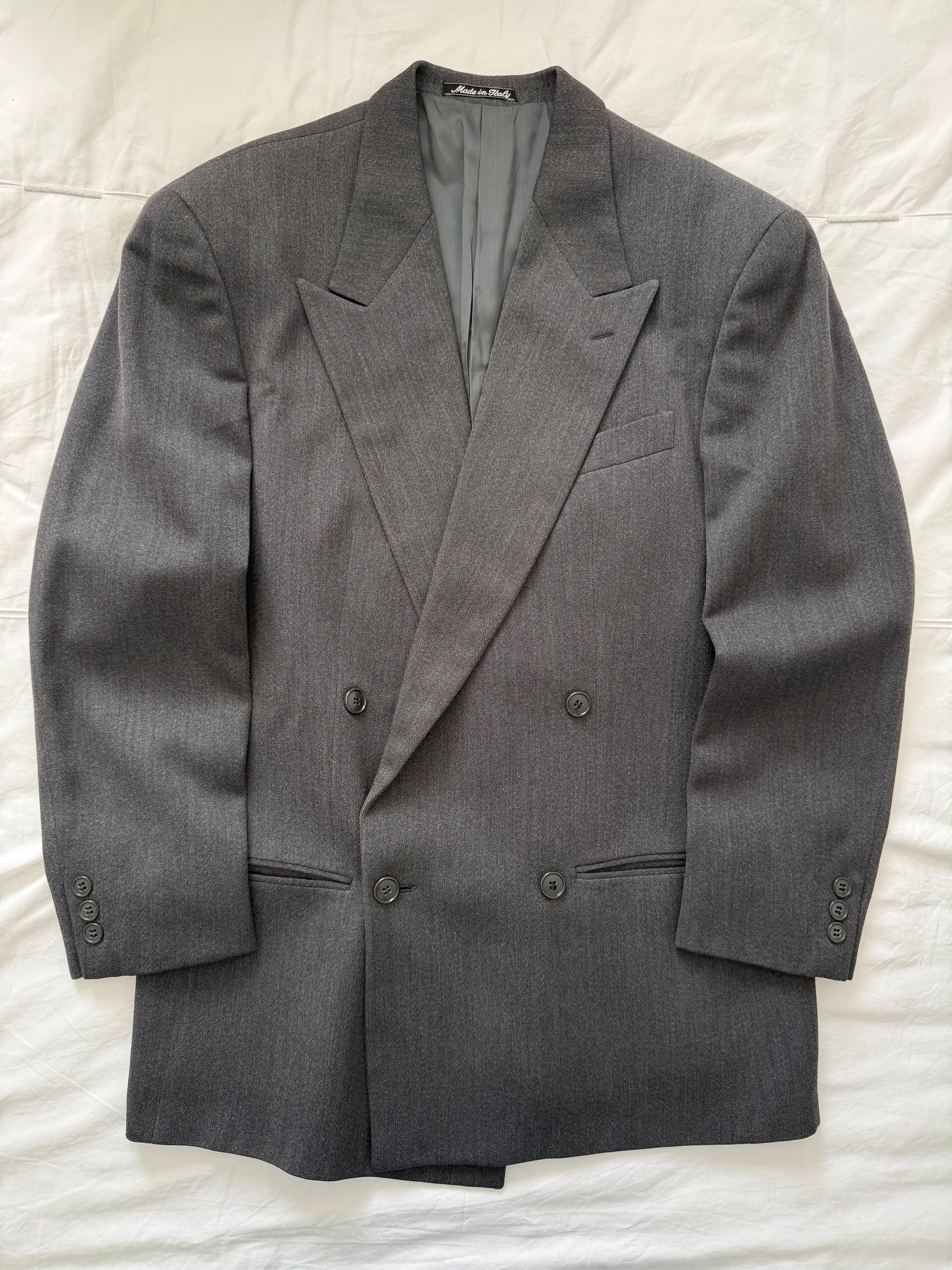 Giorgio Armani 1980s Mainline Peaked Lapel Double Breasted Grey Wool Sport Jacket Blazer - Size M