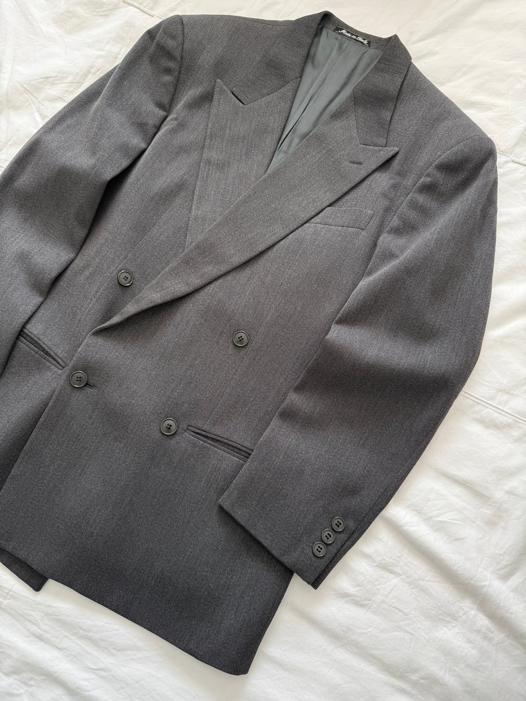 Giorgio Armani 1980s Mainline Peaked Lapel Double Breasted Grey Wool Sport Jacket Blazer - Size M