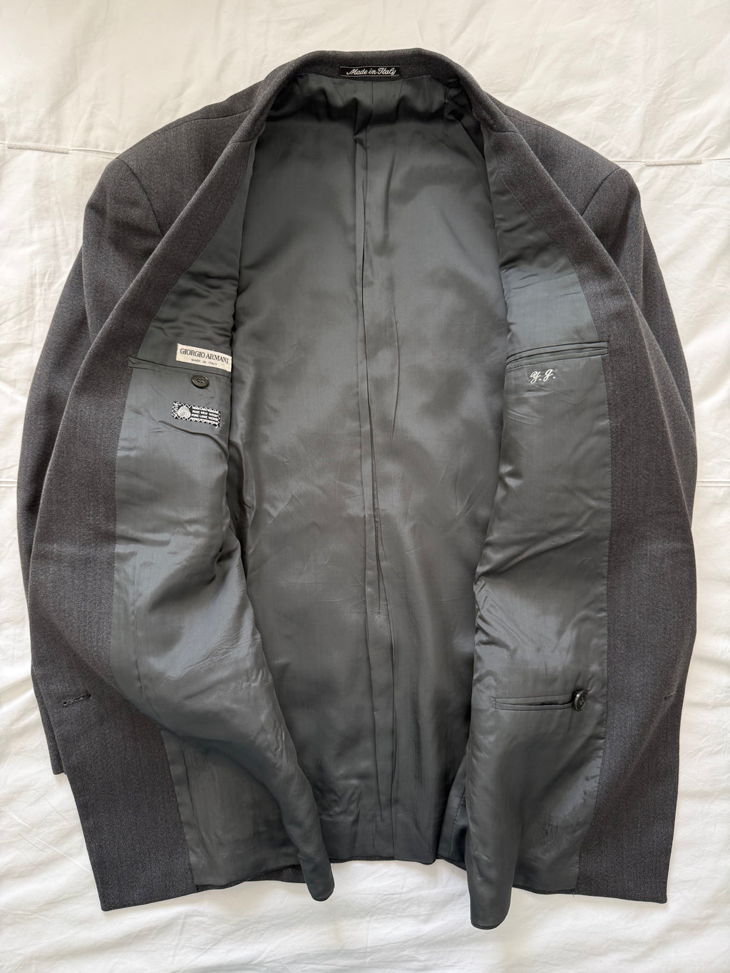 Giorgio Armani 1980s Mainline Peaked Lapel Double Breasted Grey Wool Sport Jacket Blazer - Size M