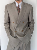 Givenchy 1980s Peaked Lapel Double Breasted Pleated Wool Suit Taupe Beige - Size M Jacket / 32" Waist