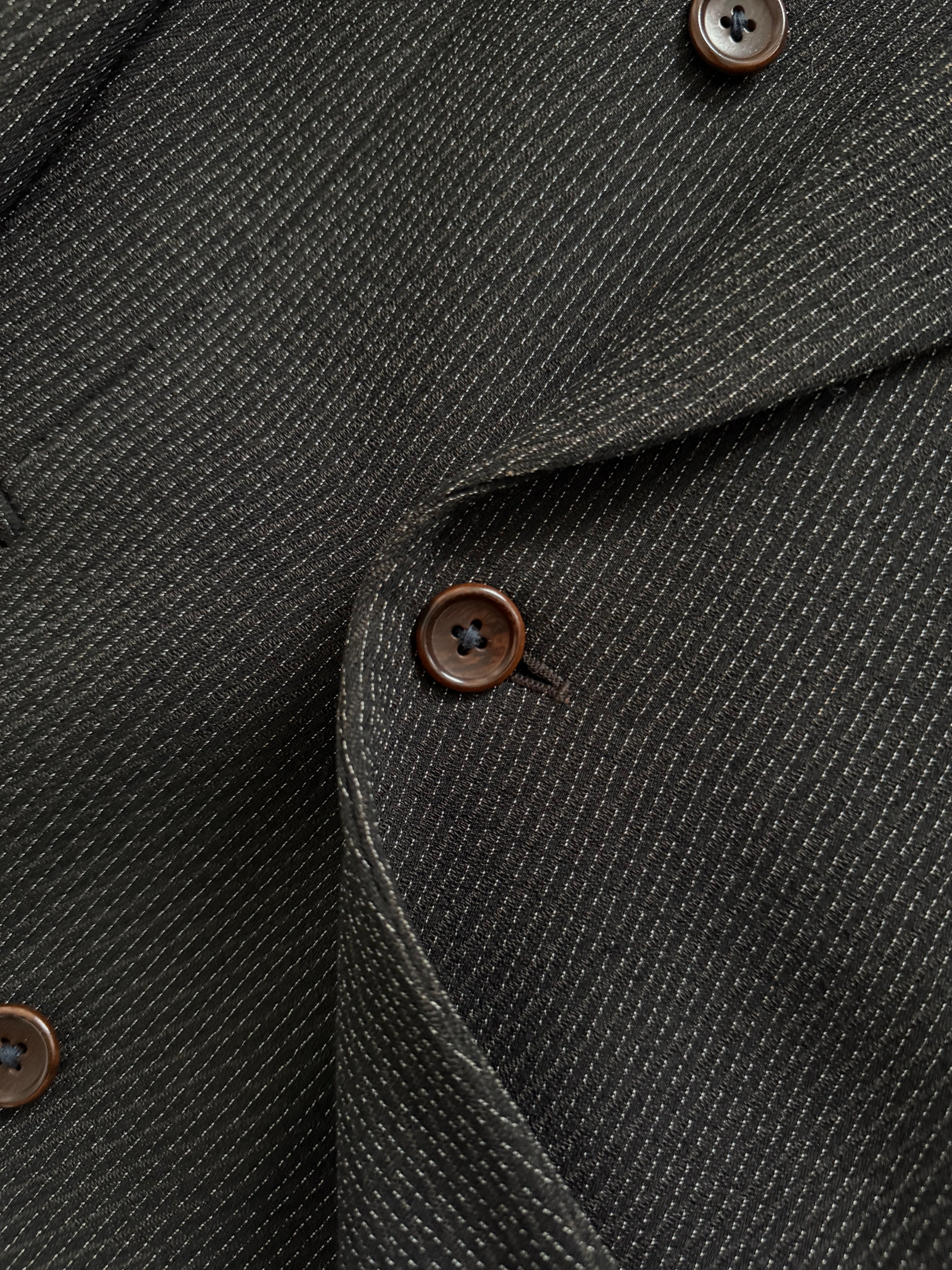Verri Uomo Armani 1990s Peaked Lapel Double Breasted 6B Wool Textured Brown Suit - Size S Jacket / 32" Waist