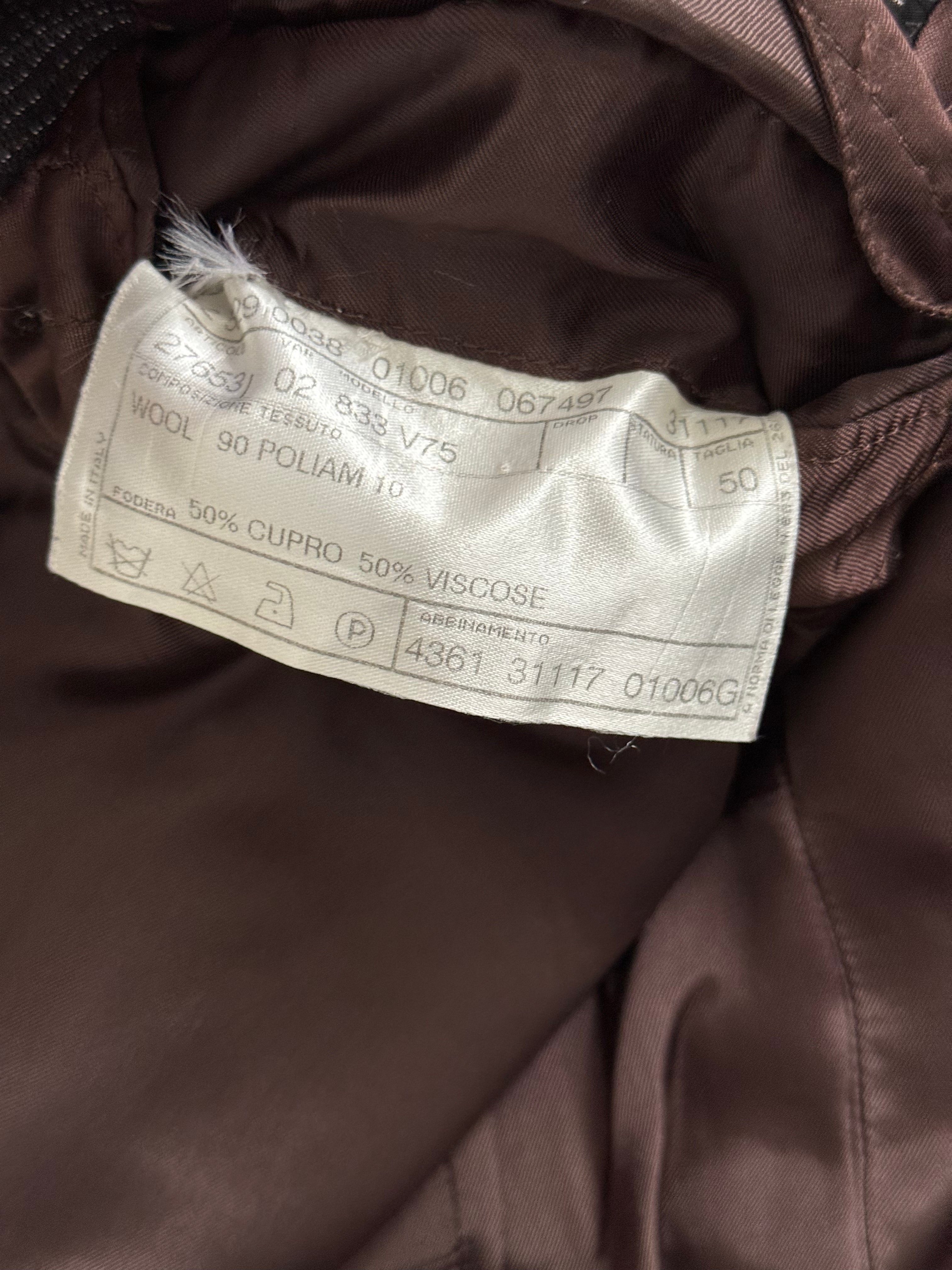 Verri Uomo Armani 1990s Peaked Lapel Double Breasted 6B Wool Textured Brown Suit - Size S Jacket / 32" Waist