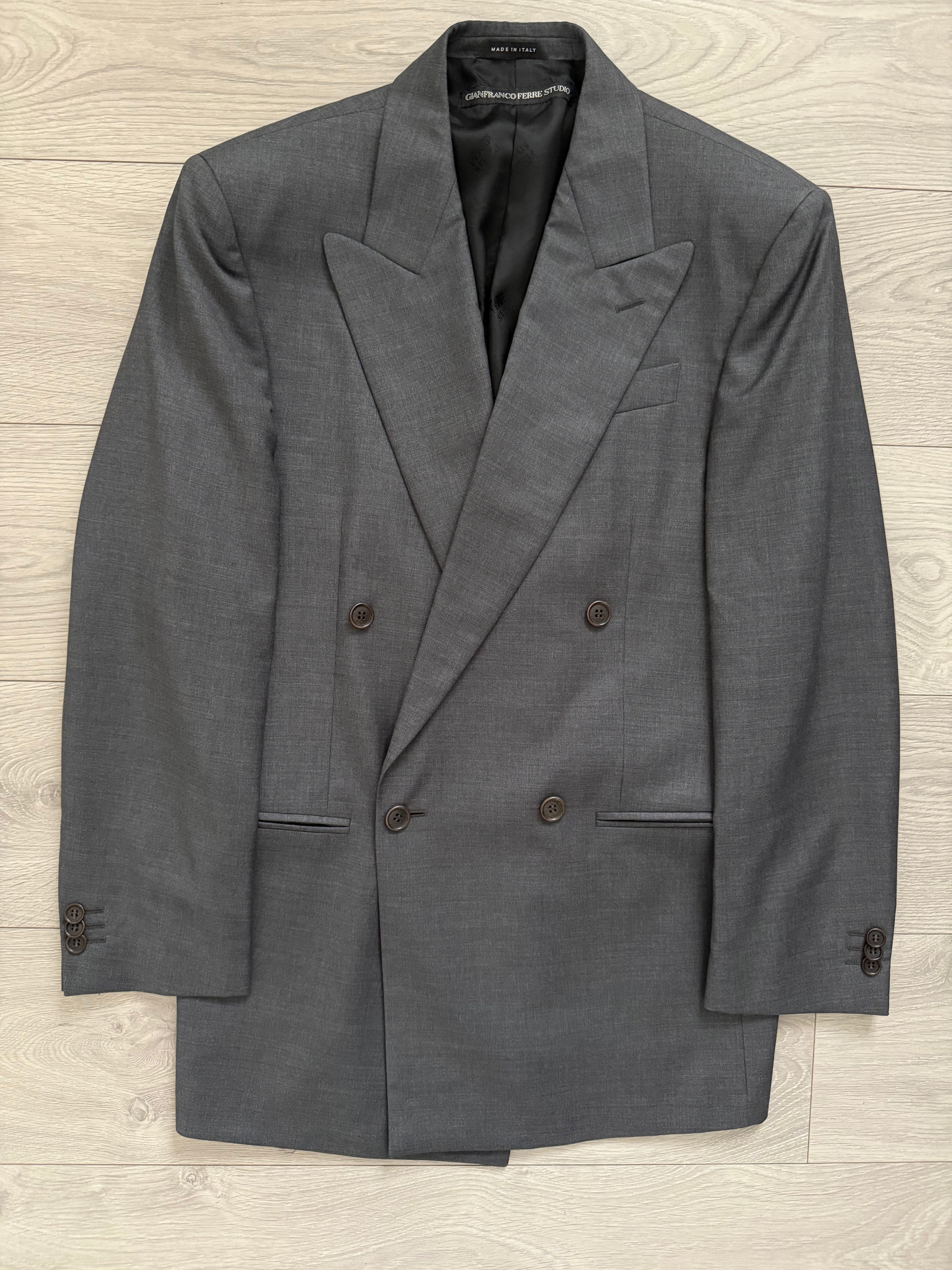 Gianfranco Ferre 1980s Peaked Lapel Double Breasted Pleated Wool Suit - Size S Jacket / 31" Waist