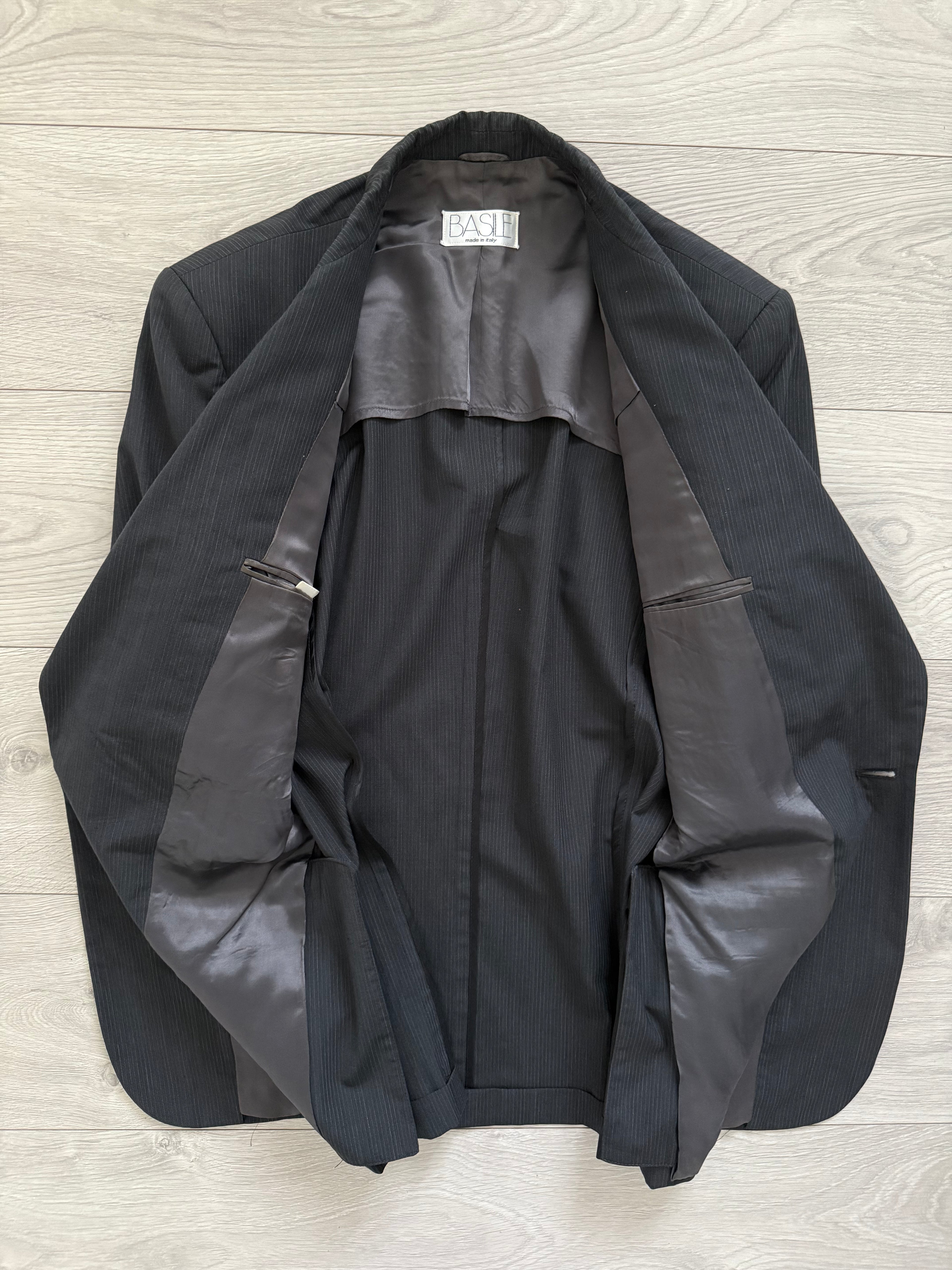Basile 1980s 1B Asymmetrical Pleated Wool Grey Suit - Size S Jacket / 30" Waist