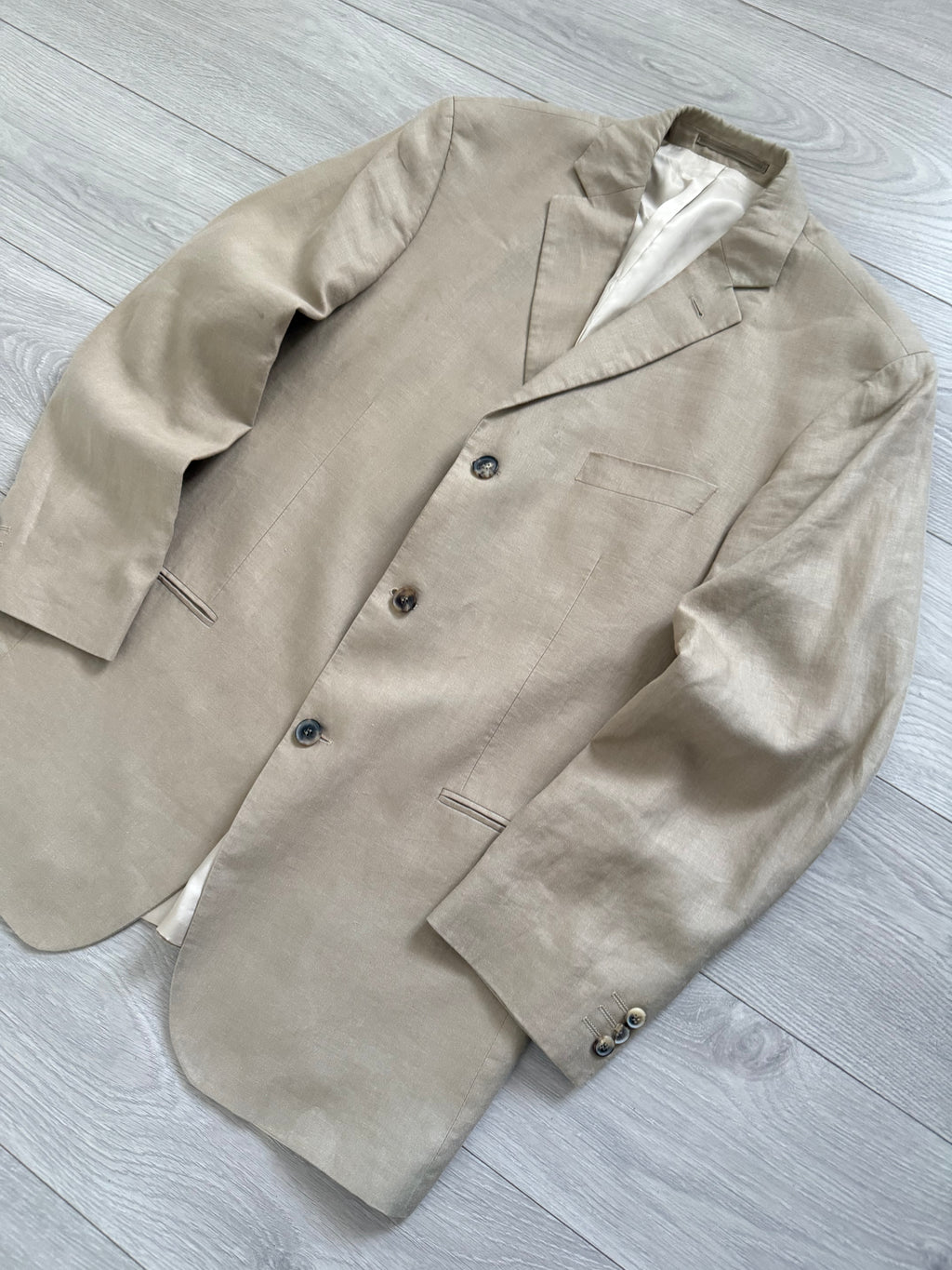 Hugo Boss 1990s 3B Linen Suit - Size XL Jacket / 35" Waist
