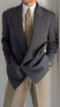 Giorgio Armani 1980s Mainline Peaked Lapel Double Breasted Grey Wool Sport Jacket Blazer - Size M