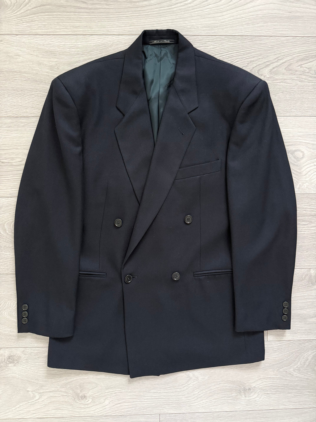 Krizia Armani 1990s Peaked Lapel Double Breasted Pleated Wool Suit Navy - Size M Jacket / 31" Waist
