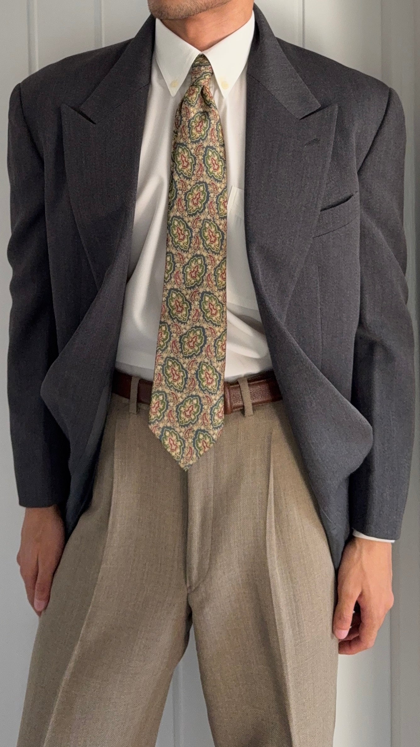 Giorgio Armani 1980s Mainline Peaked Lapel Double Breasted Grey Wool Sport Jacket Blazer - Size M