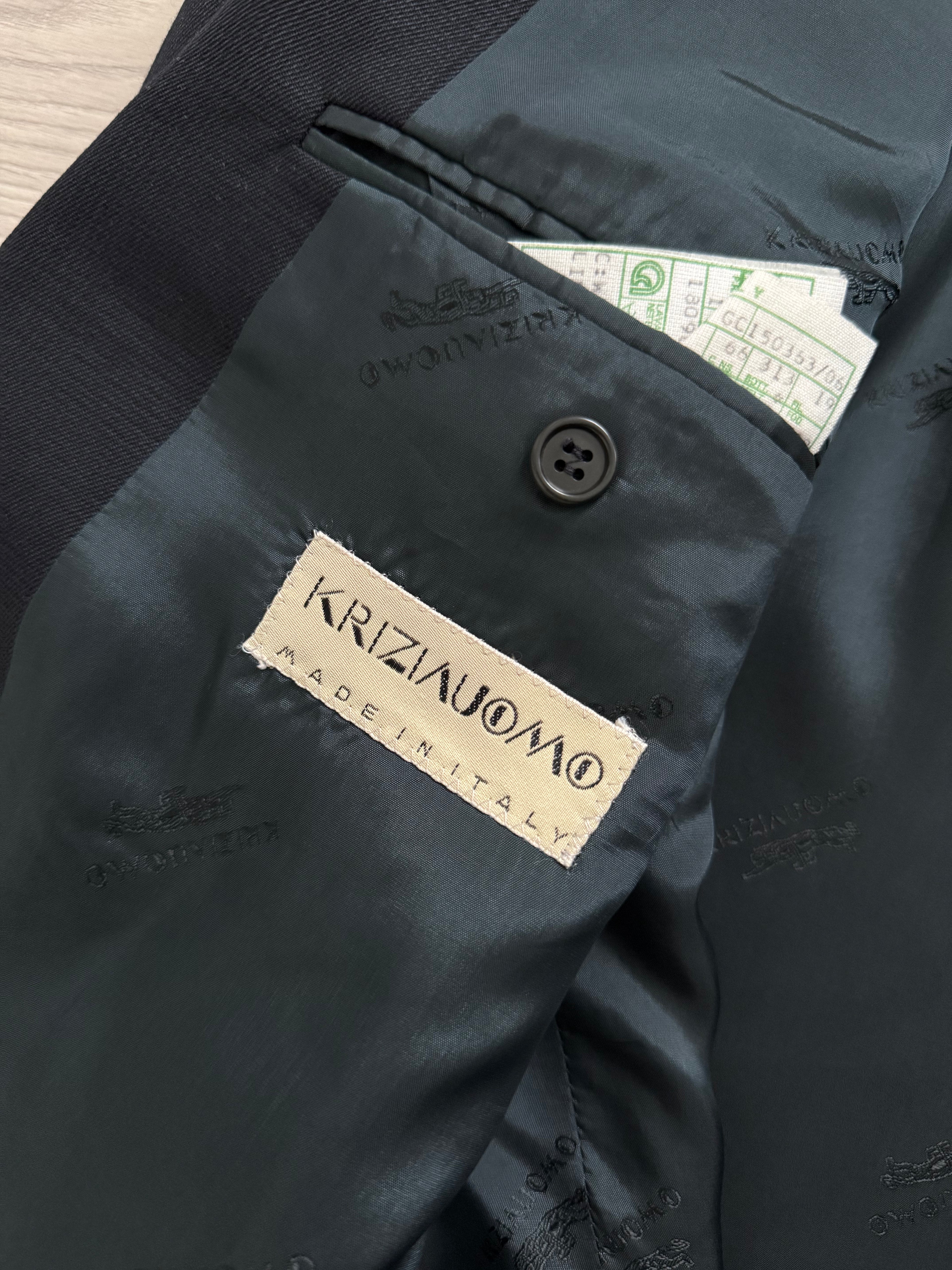 Krizia Armani 1990s Peaked Lapel Double Breasted Pleated Wool Suit Navy - Size M Jacket / 31" Waist