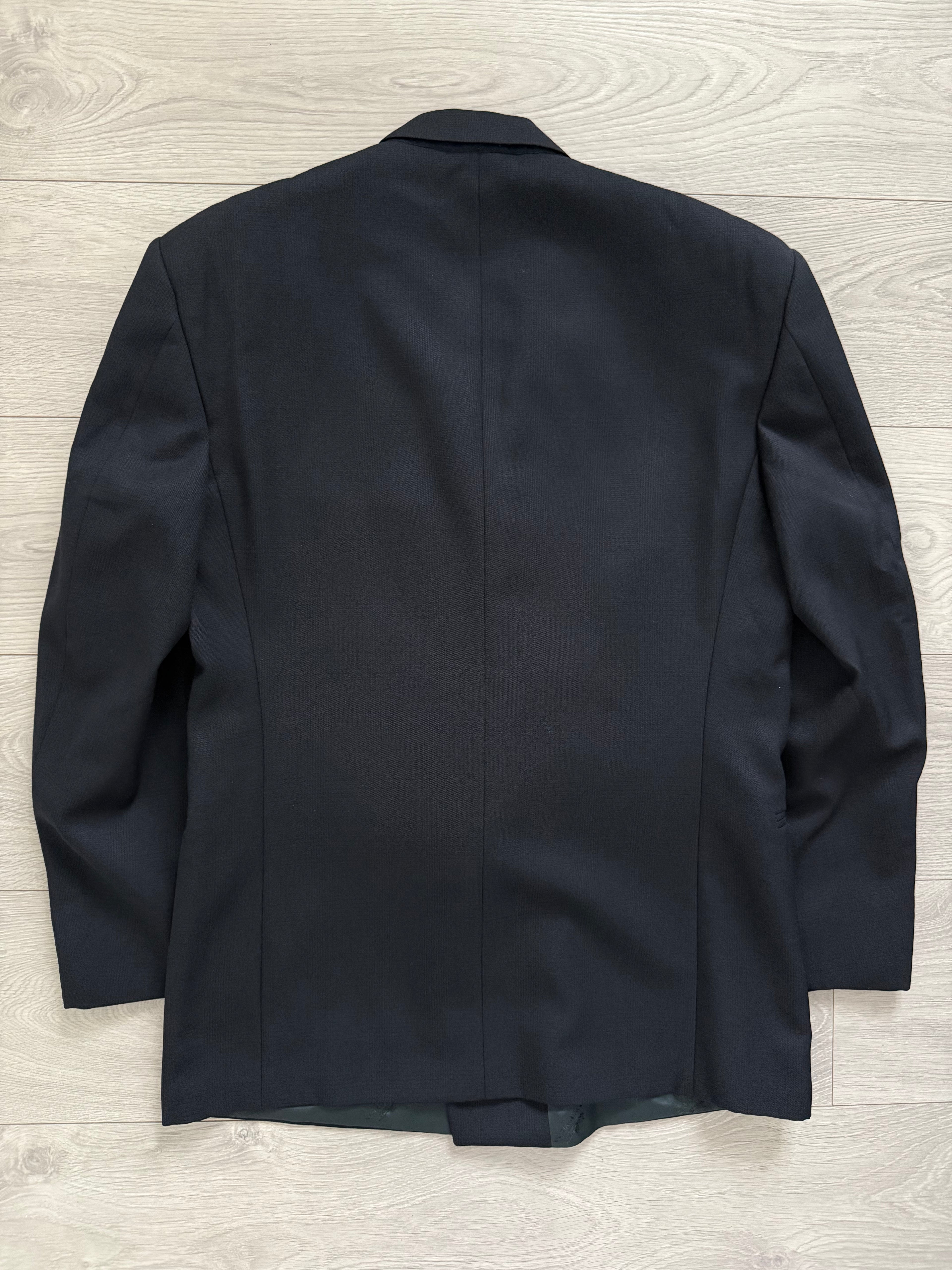 Krizia Armani 1990s Peaked Lapel Double Breasted Pleated Wool Suit Navy - Size M Jacket / 31" Waist